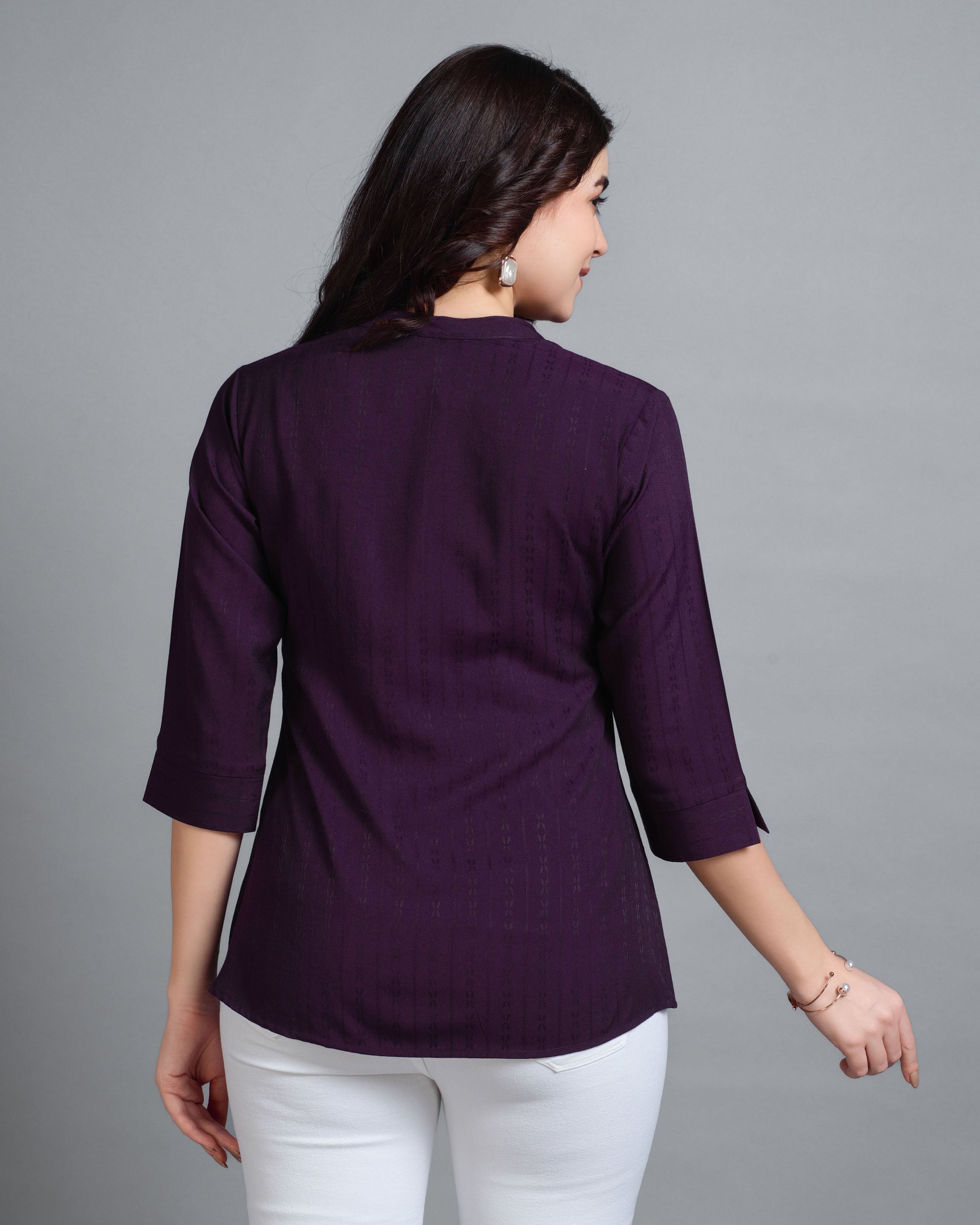 Her Couture Women's Wine Pure Viscose Rayon Floral Embroidered A-line Top