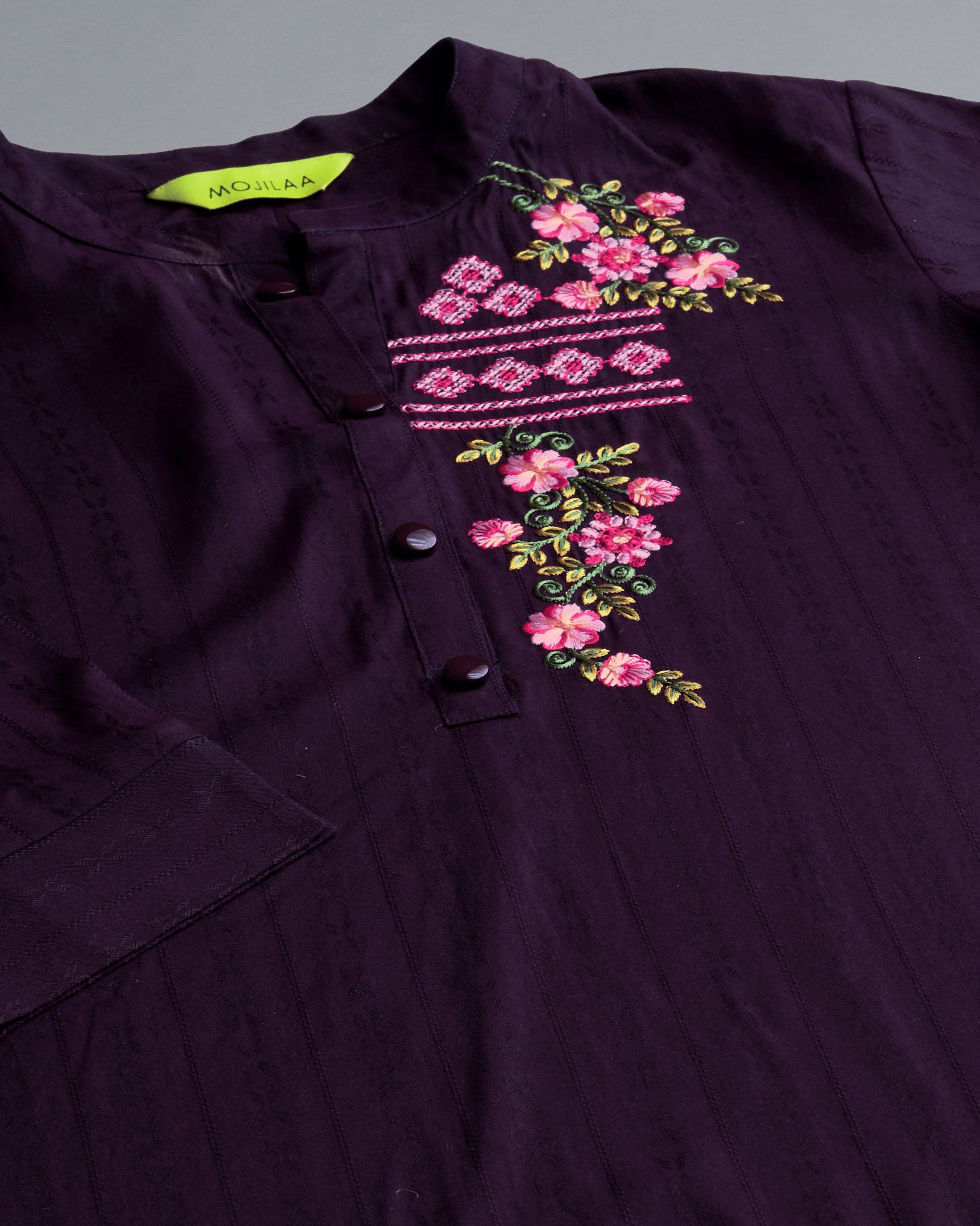Her Couture Women's Wine Pure Viscose Rayon Floral Embroidered A-line Top