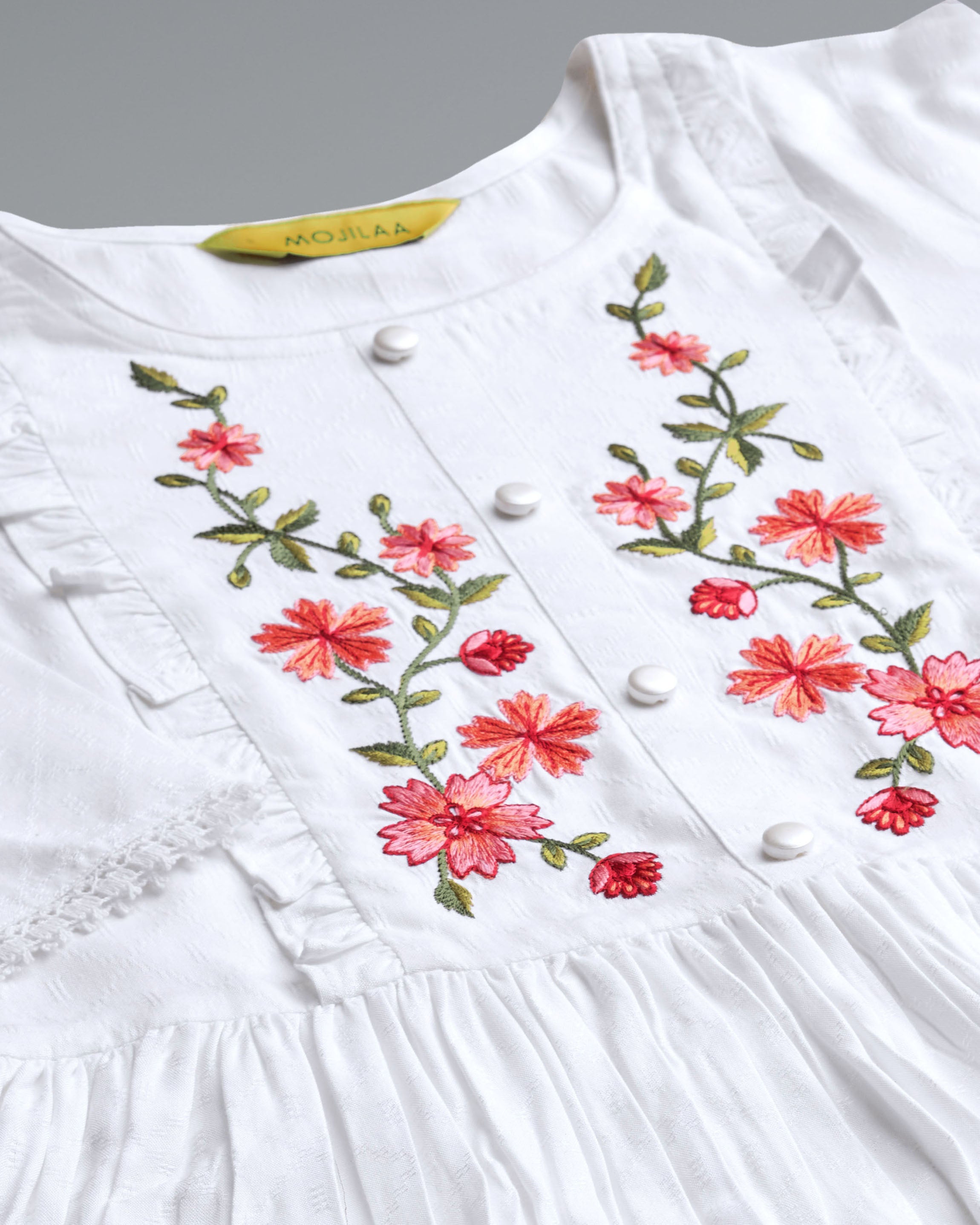 Her Couture Women's White Pure Viscose Rayon Floral Embroidered Peplum Top