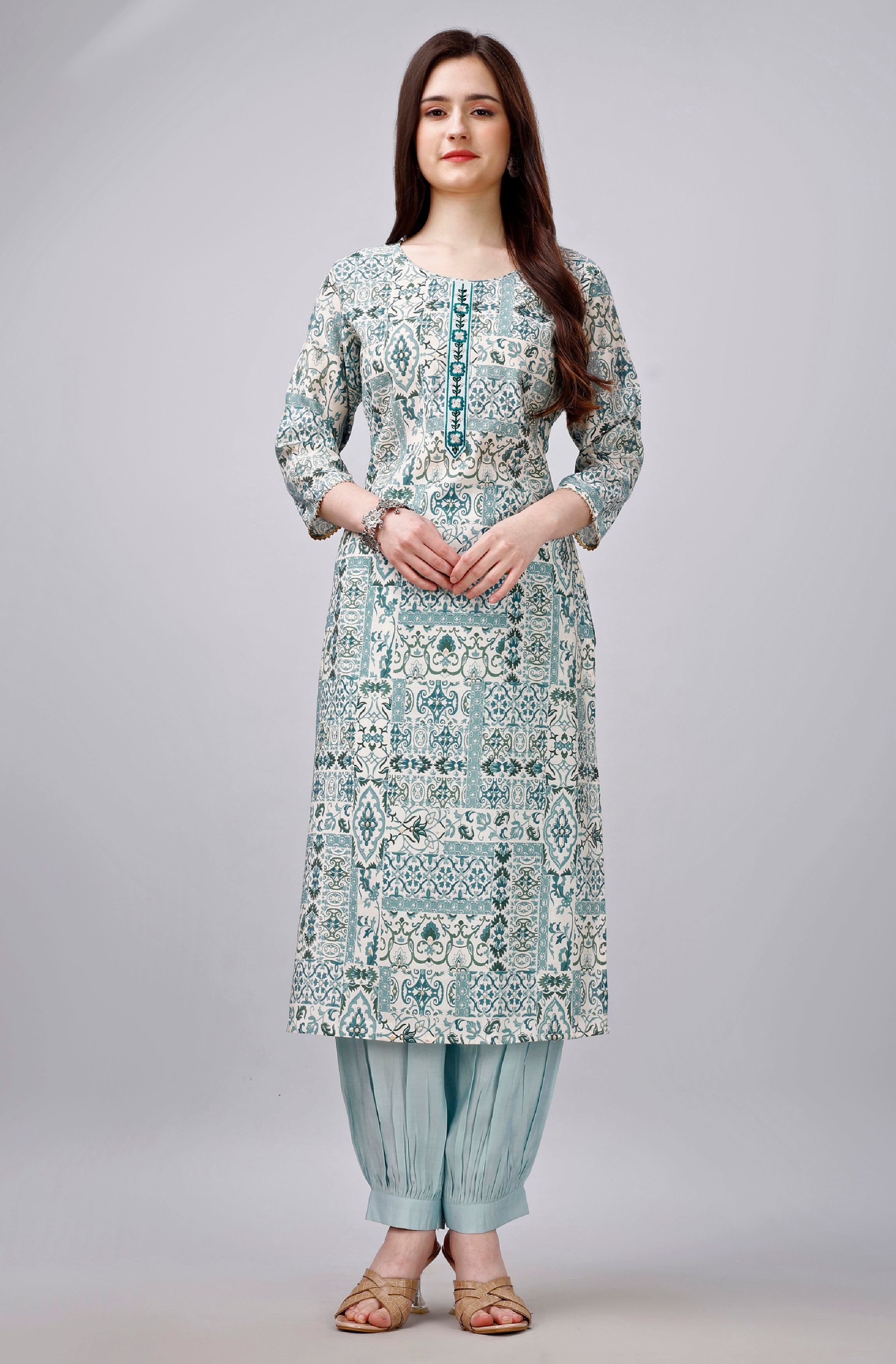Sea Green Viscose Straight Casual Kurta Set by Her Couture