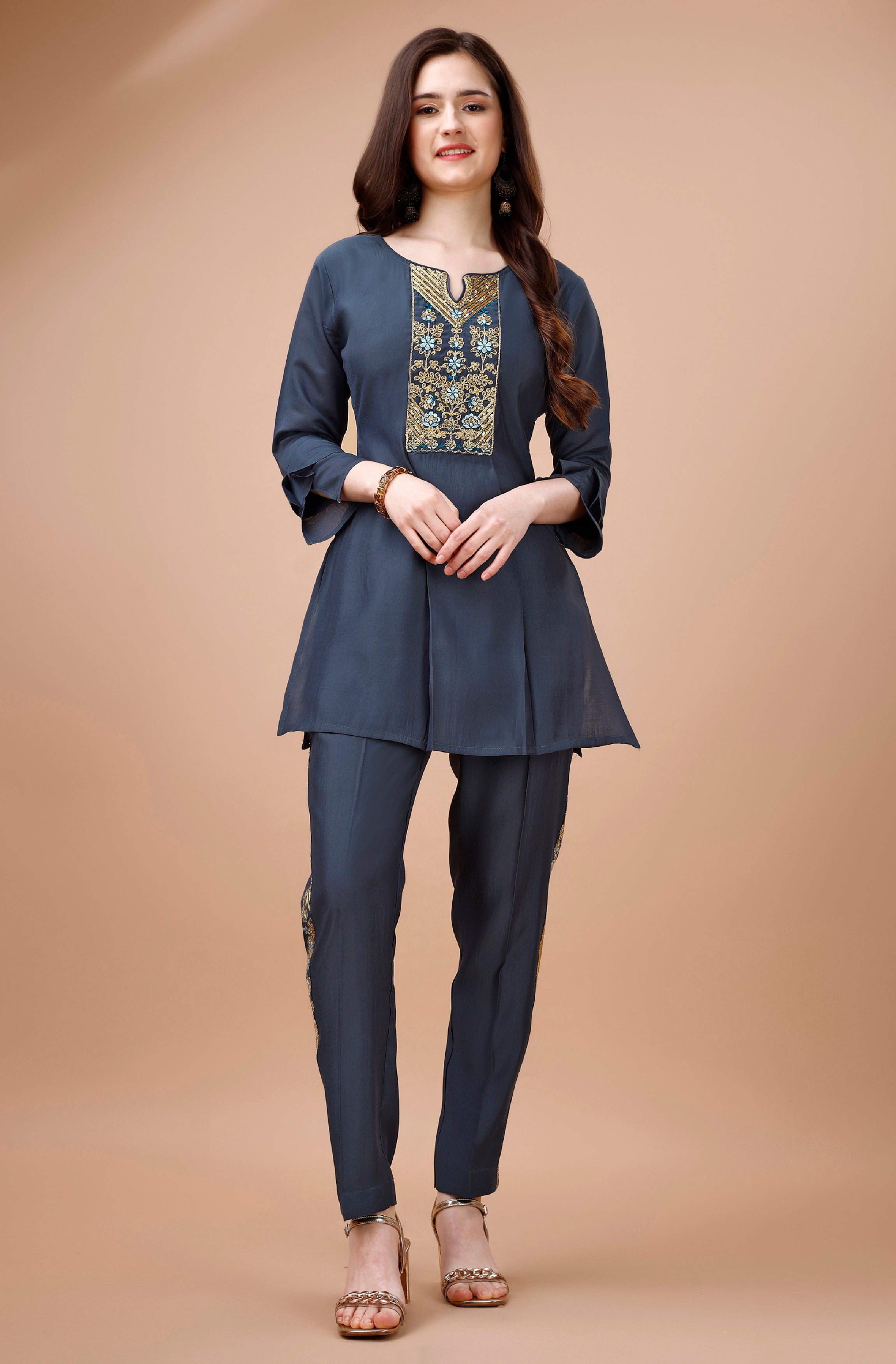 Teal Viscose Blend Festive & Party Co-ord Set By Her Couture