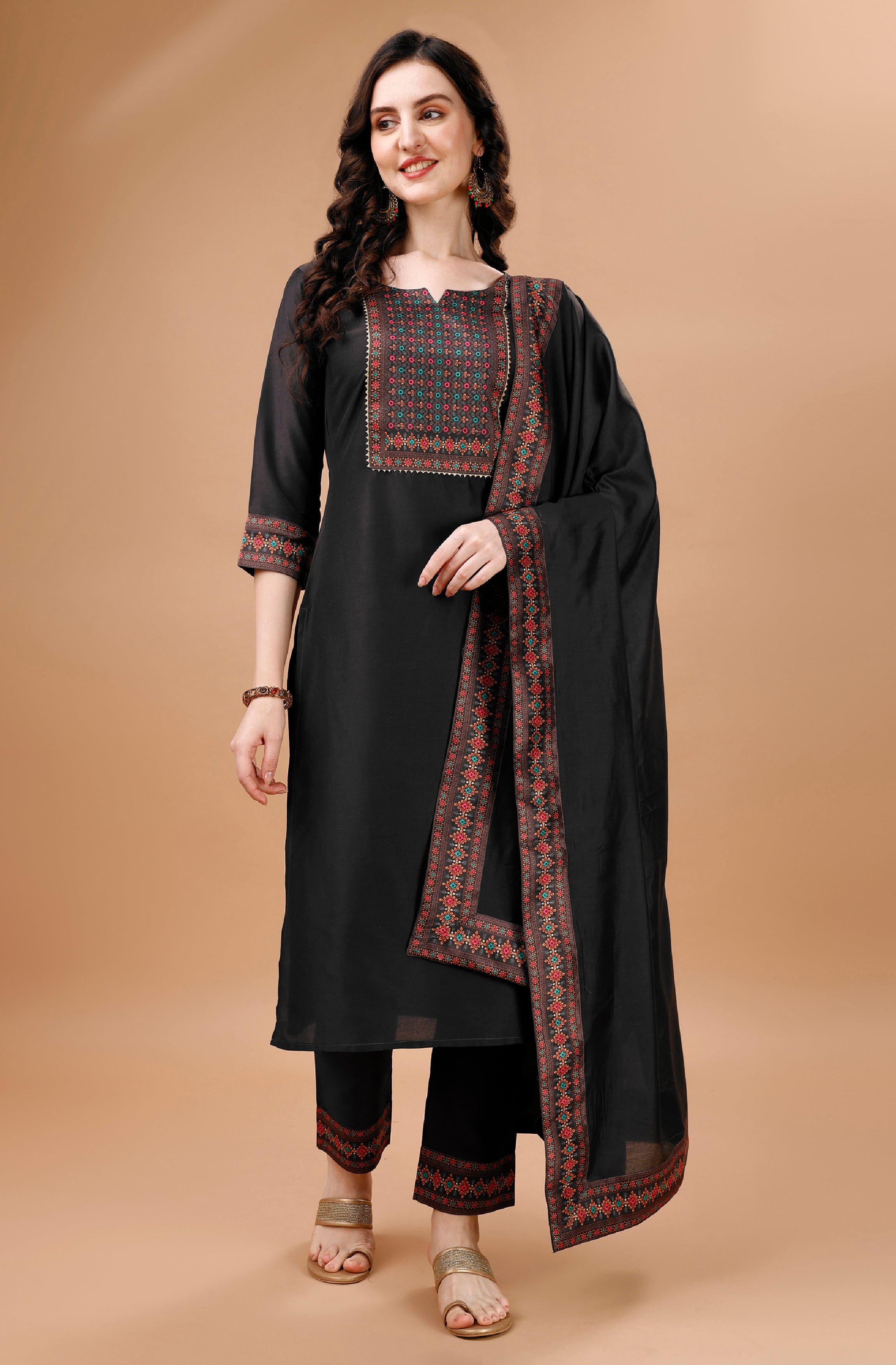 Taupe Chinon Silk Straight Party Kurta Set by Her Couture