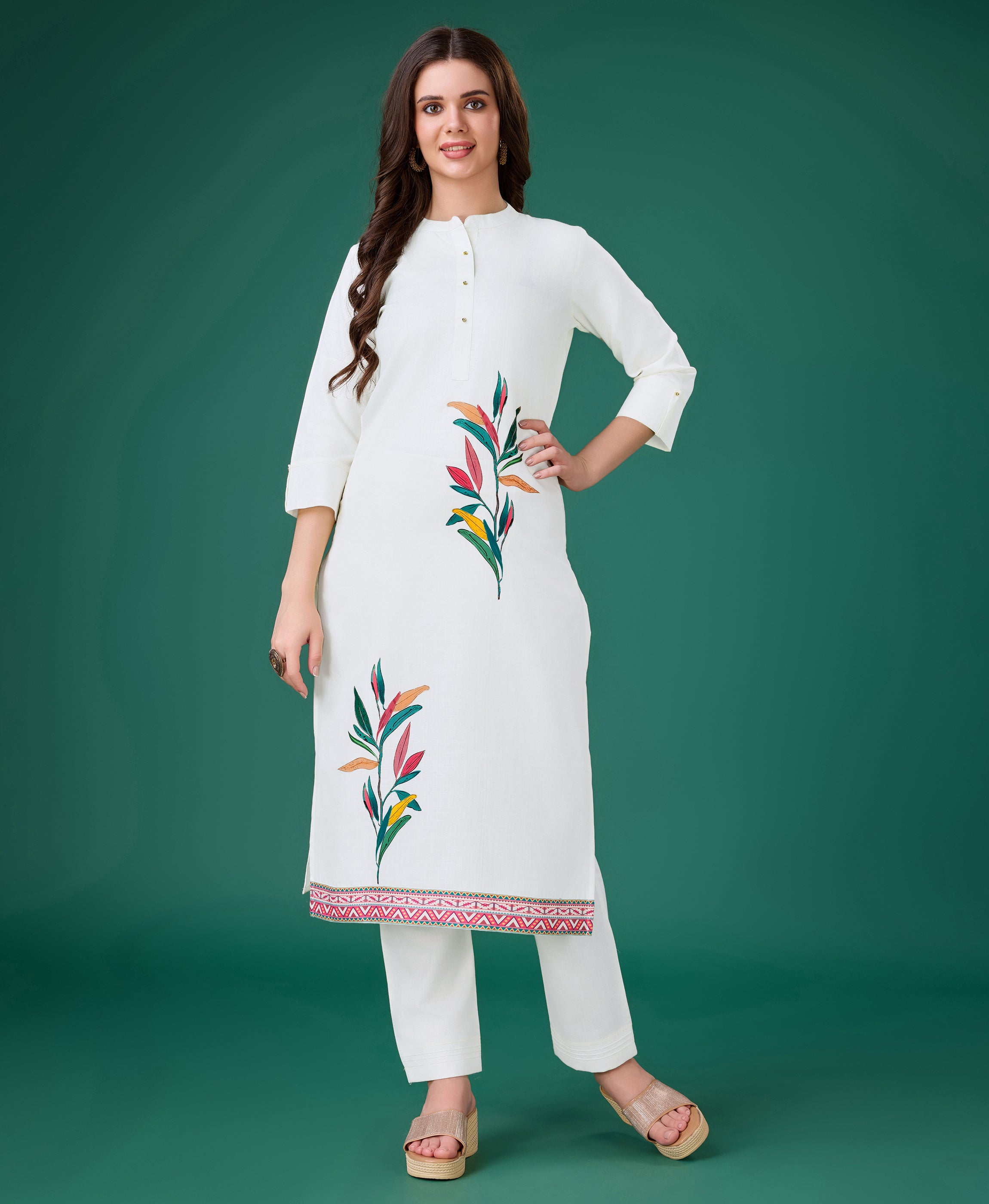 Off-White Linen Straight Casual Kurta Set by Her Couture