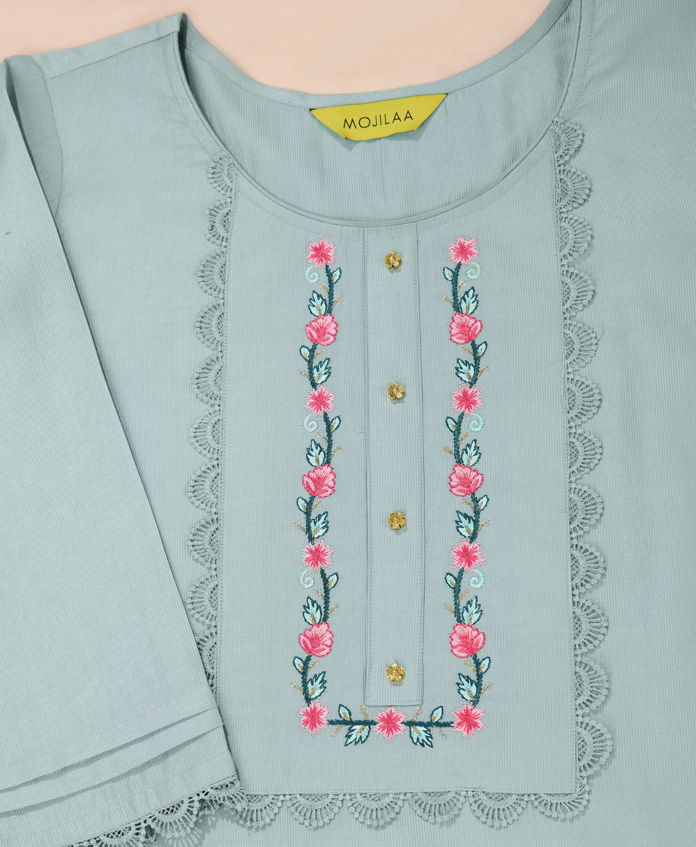 Her Couture Women's Grey Viscose Floral Embroidered Straight Kurta