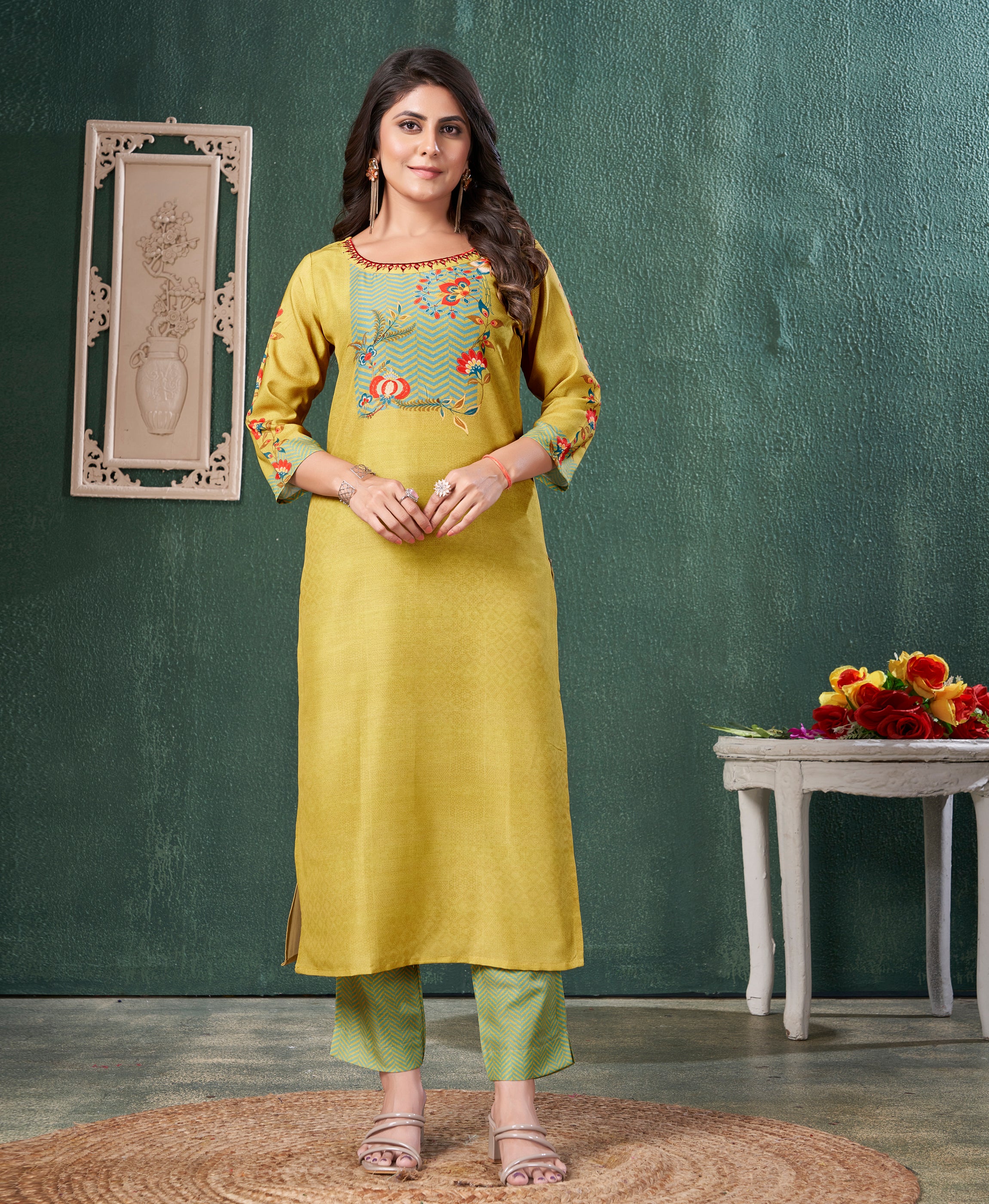Mustard Muslin Straight Causal Kurta Set by Her Couture