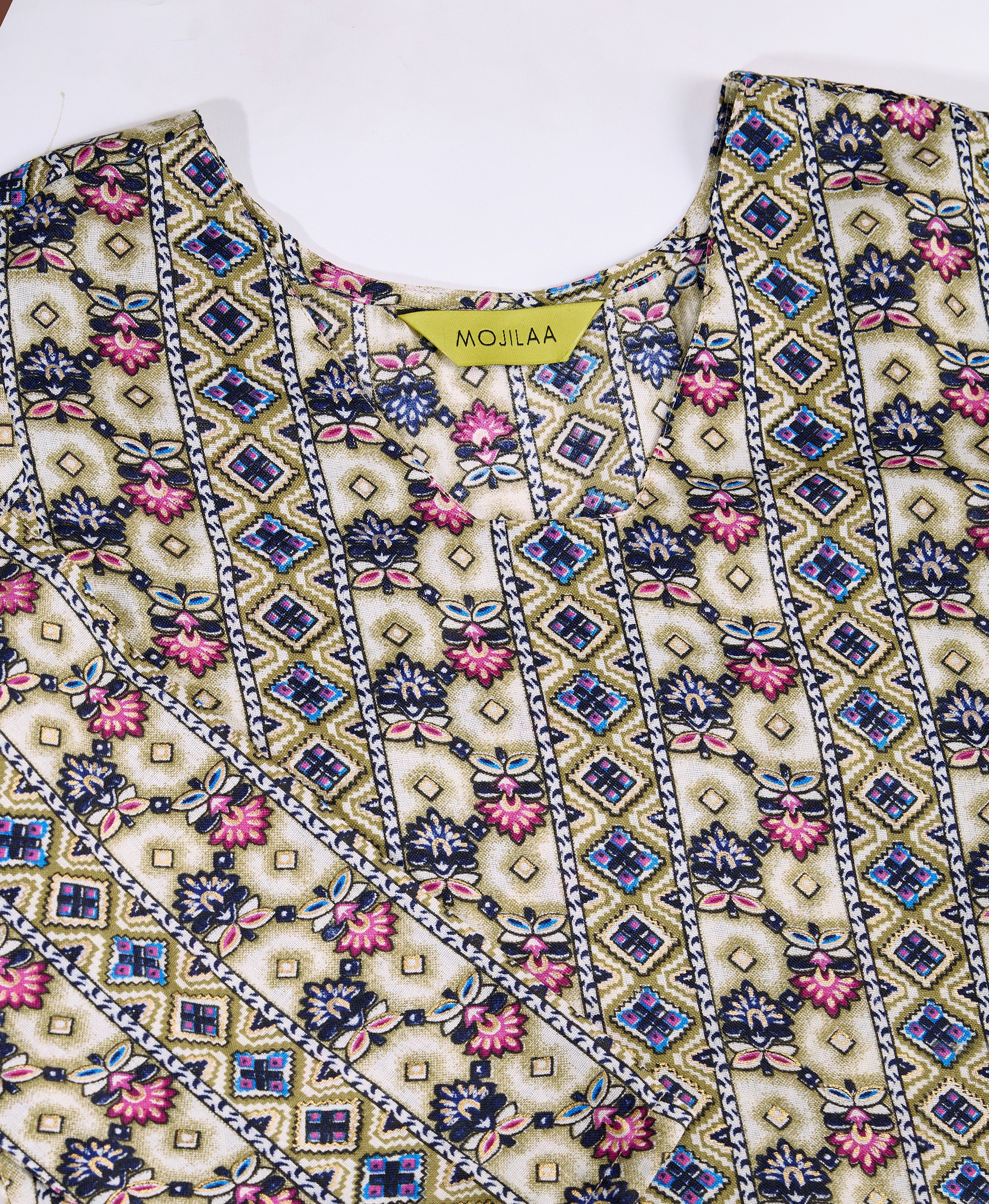 Her Couture Women's Khaki Linen Silk Floral Printed Straight Kurta