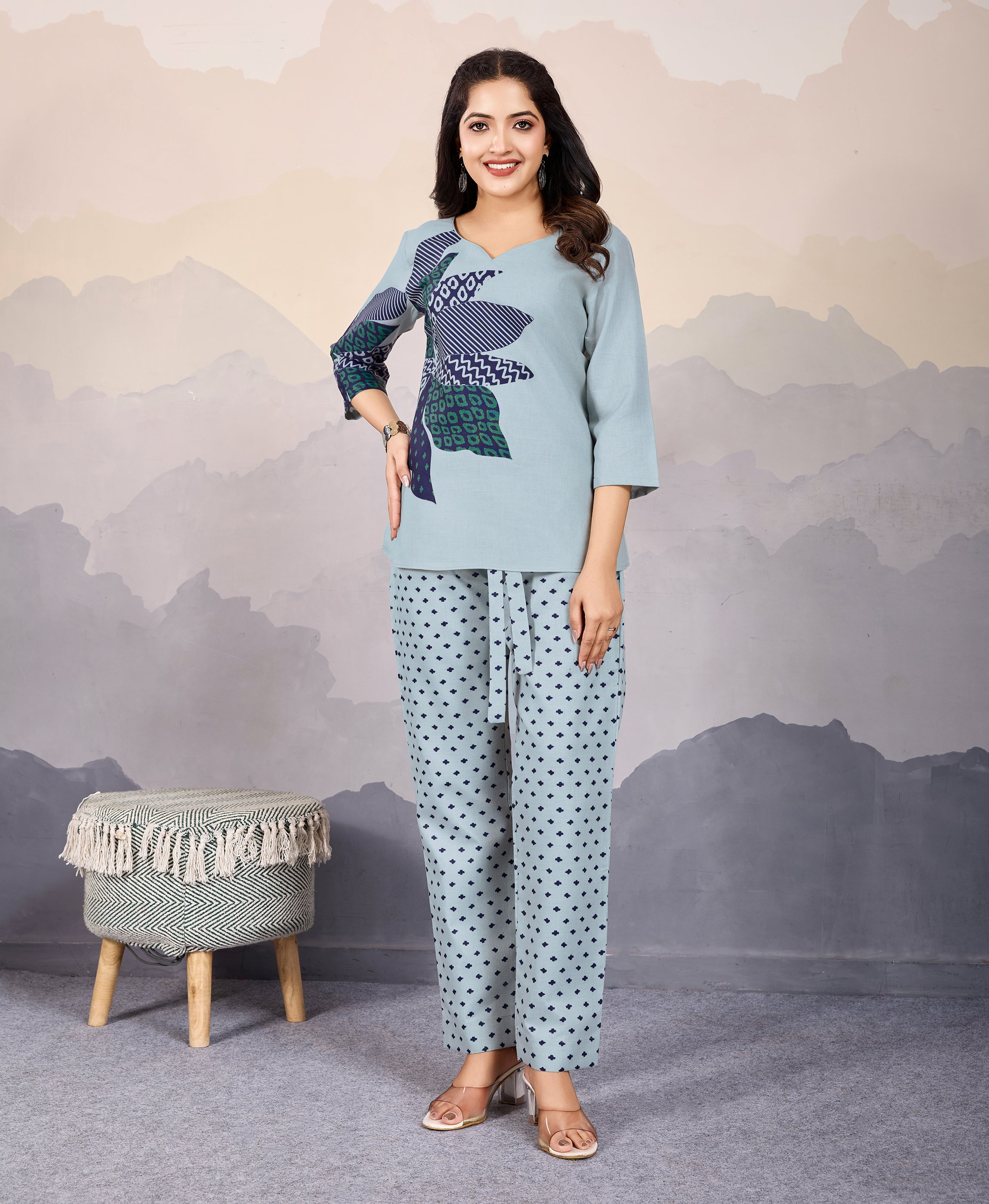 Grey Linen Silk Causal Co-ord Set By Her Couture