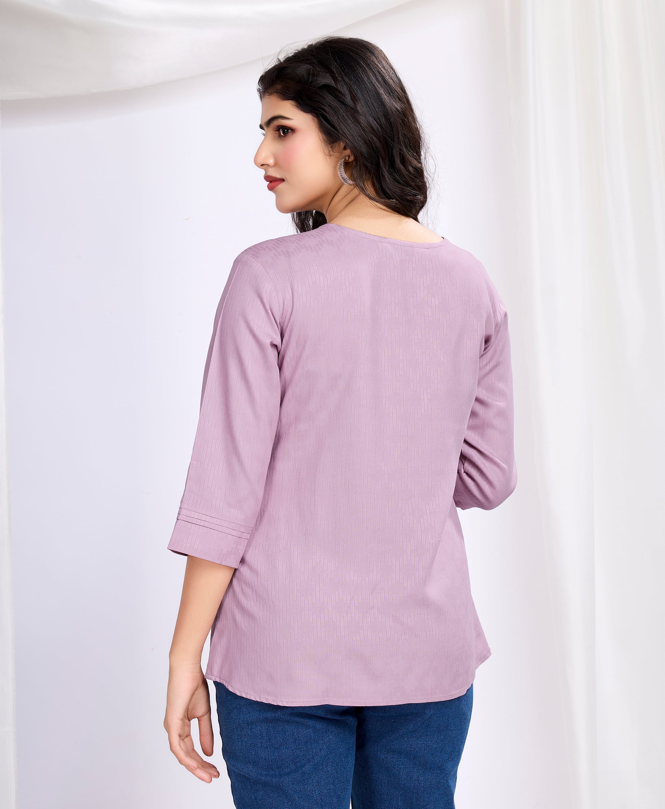 Her Couture Women's Mauve Pure Viscose Floral Embroidered A-line Top