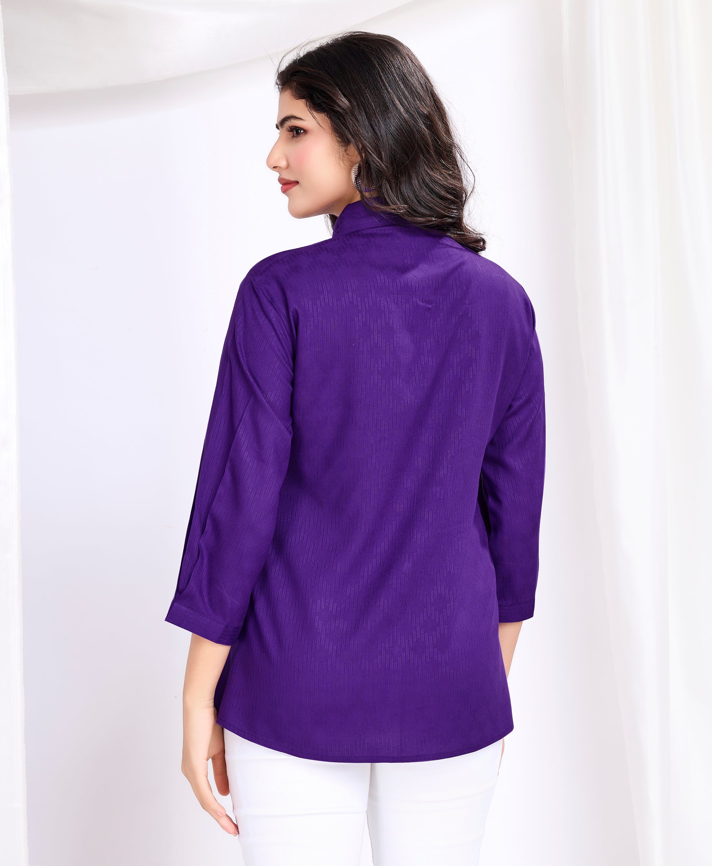 Her Couture Women's Purple Pure Viscose Floral Embroidered Shirt Style Top
