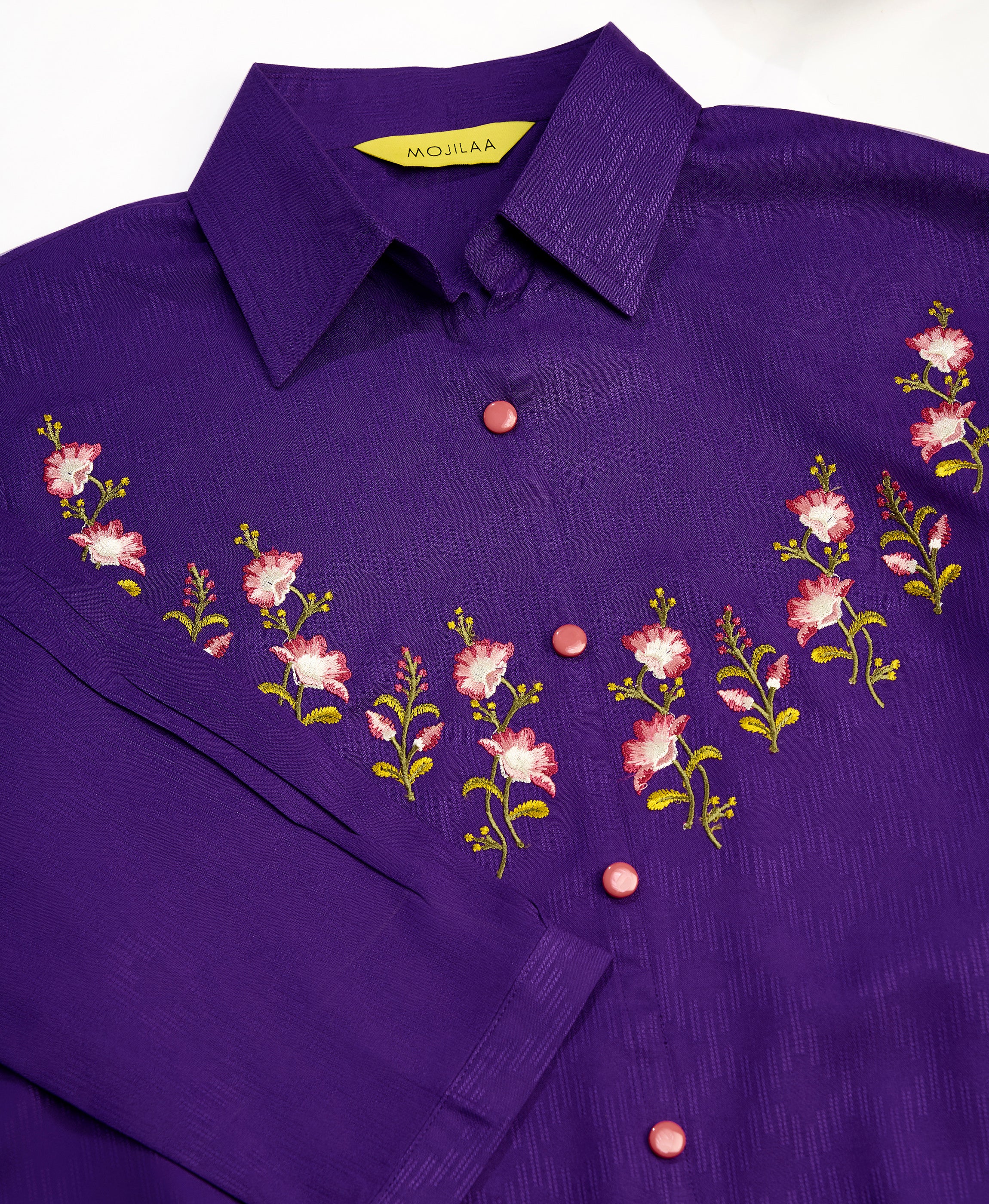 Her Couture Women's Purple Pure Viscose Floral Embroidered Shirt Style Top