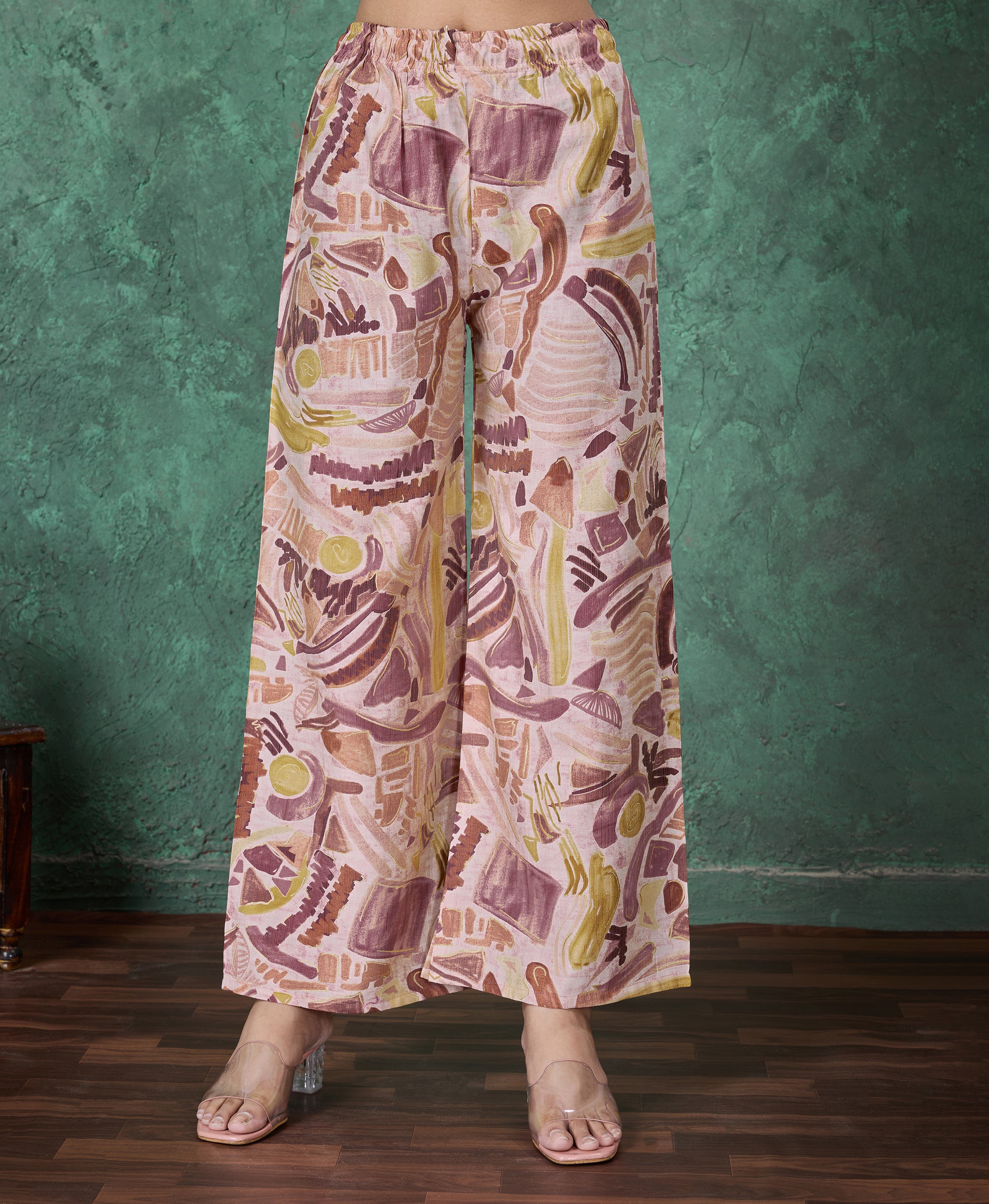 Her Couture Women's Multicolor Viscose Geometric Embellished Straight Kurta With Palazzo