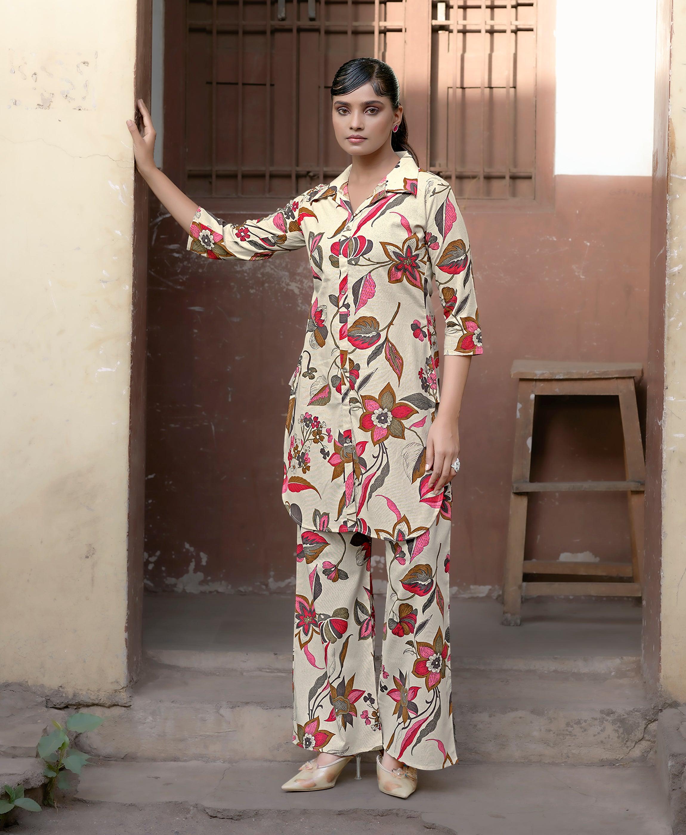 Cream Khadi Cotton Party Co-ord Set By Her Couture