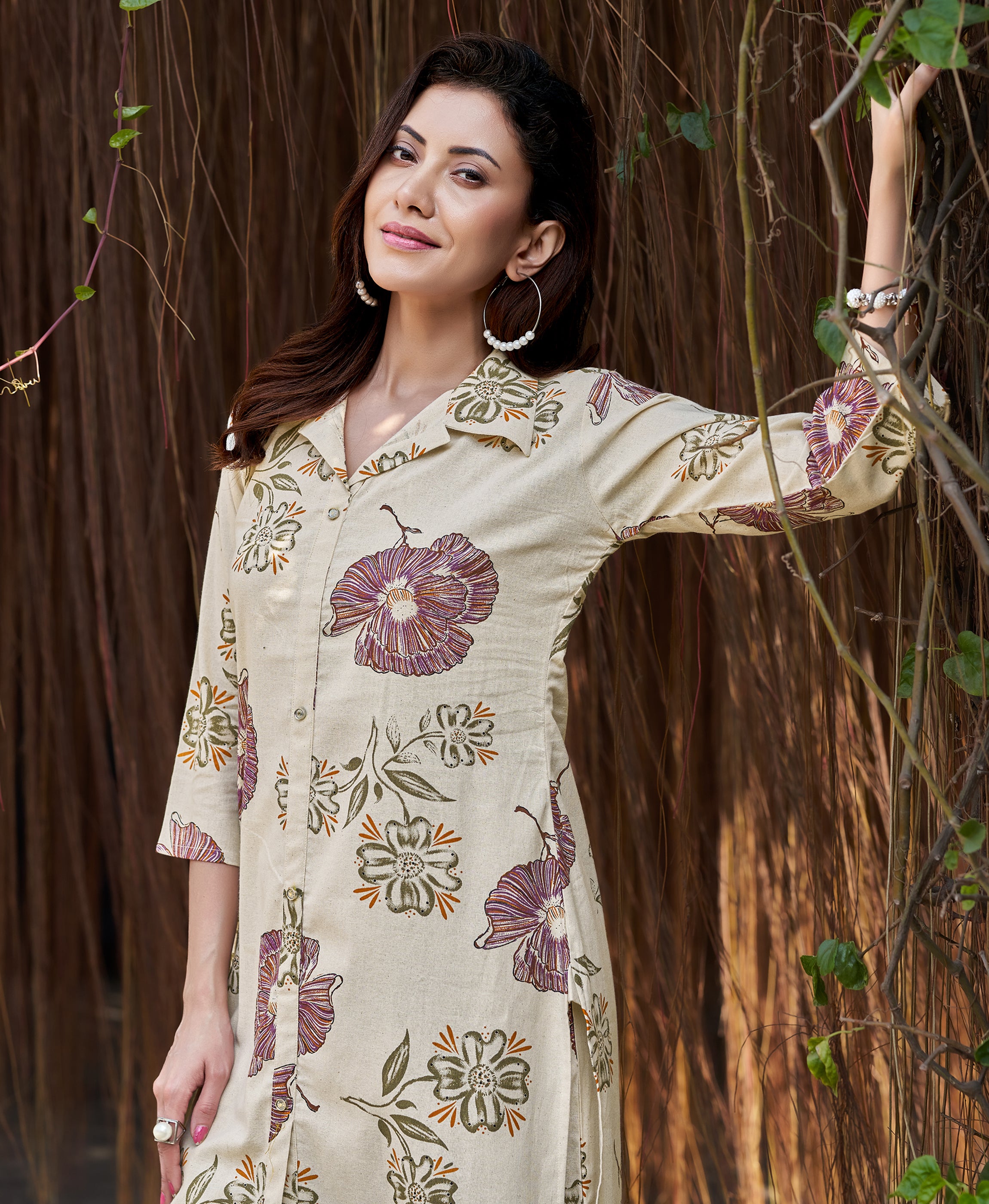 Her Couture Women's Multicolor Cotton Floral Printed Party Co-ord Set