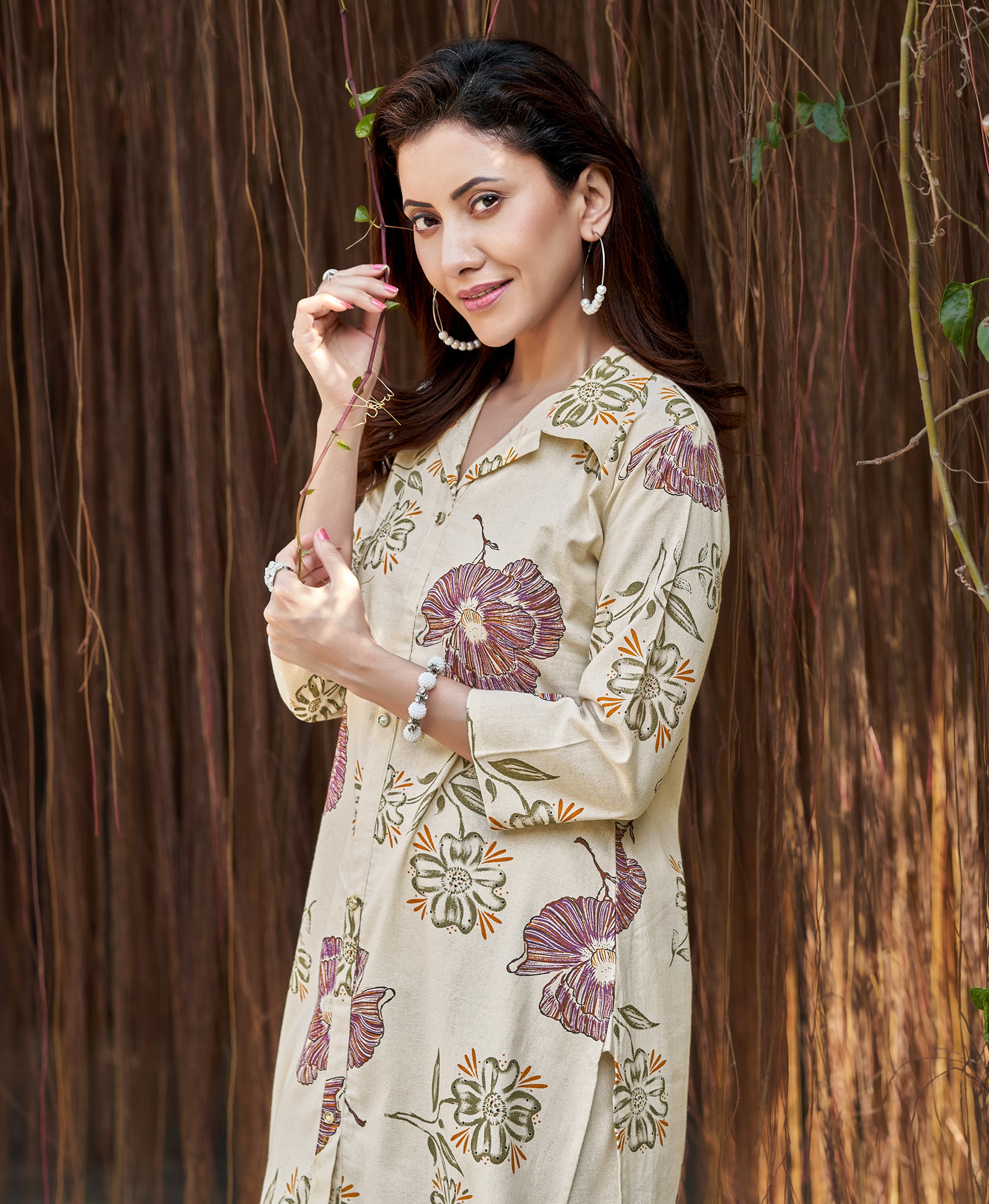 Her Couture Women's Multicolor Cotton Floral Printed Party Co-ord Set
