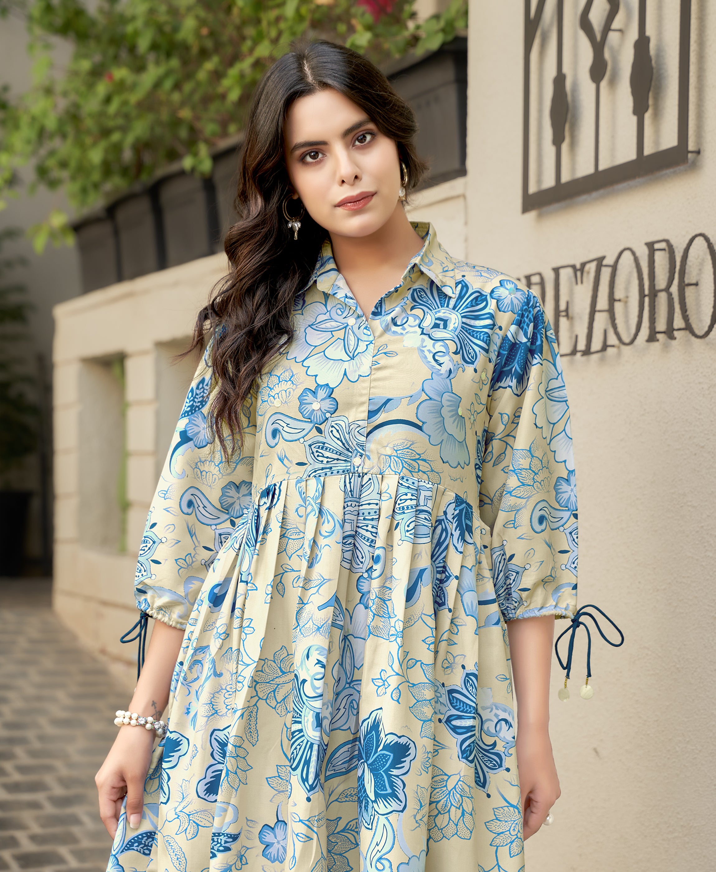 Her Couture Women's Blue Rayon Floral Printed Party Co-ord Set