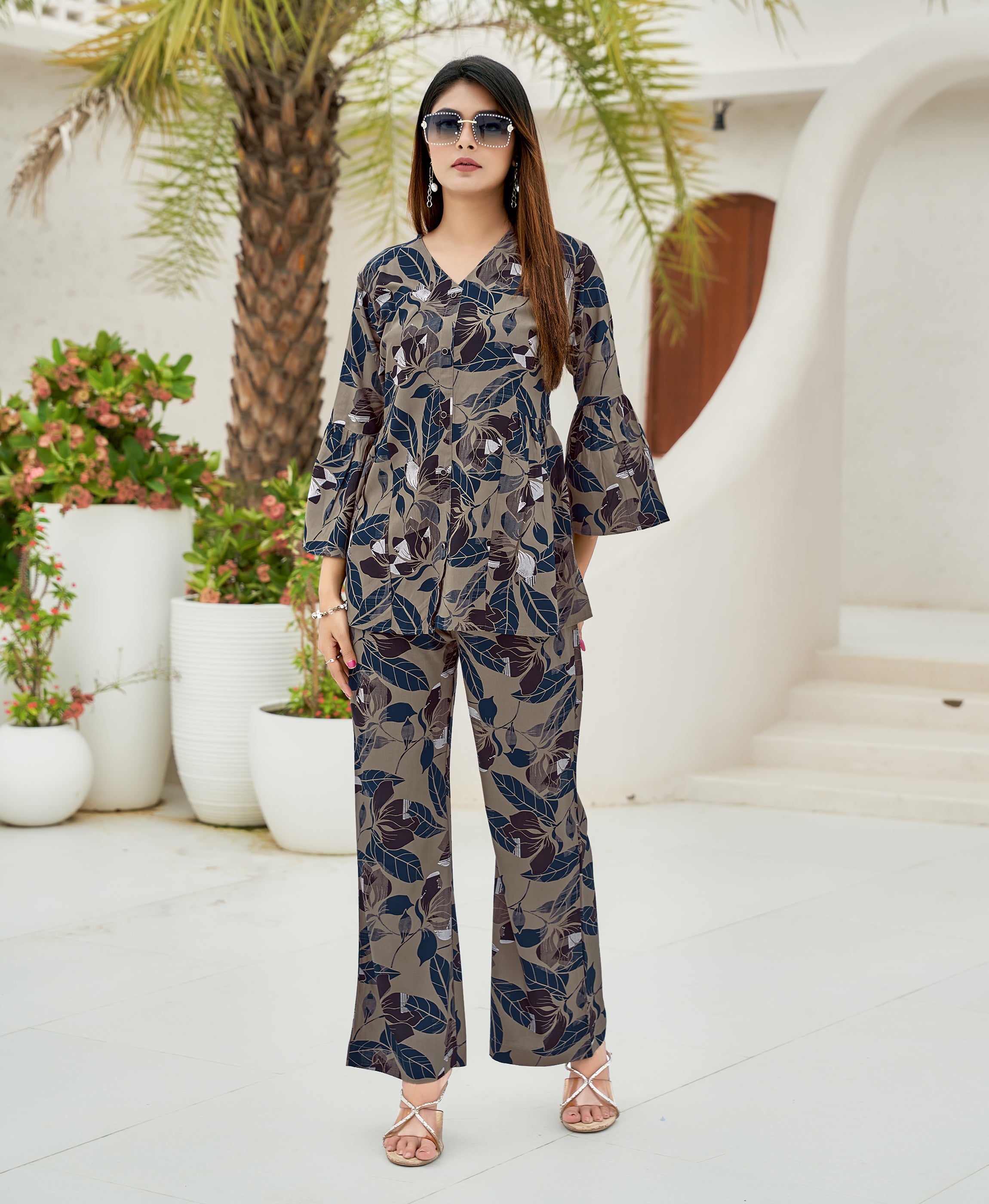 Brown Viscose Blend Festive & Party Co-ord Set By Her Couture