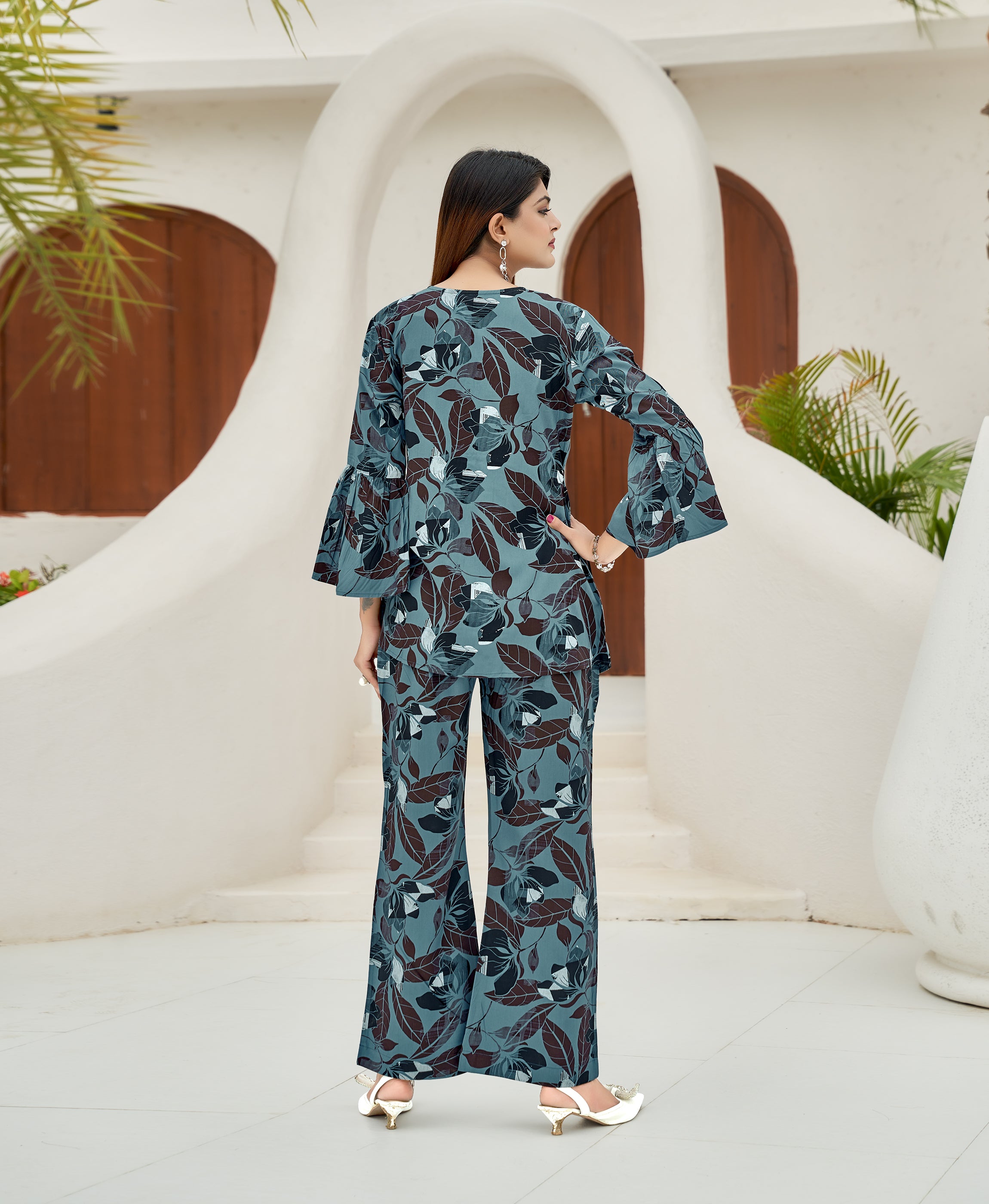 Her Couture Women's Blue Viscose Blend Floral Printed Festive & Party Co-ord Set
