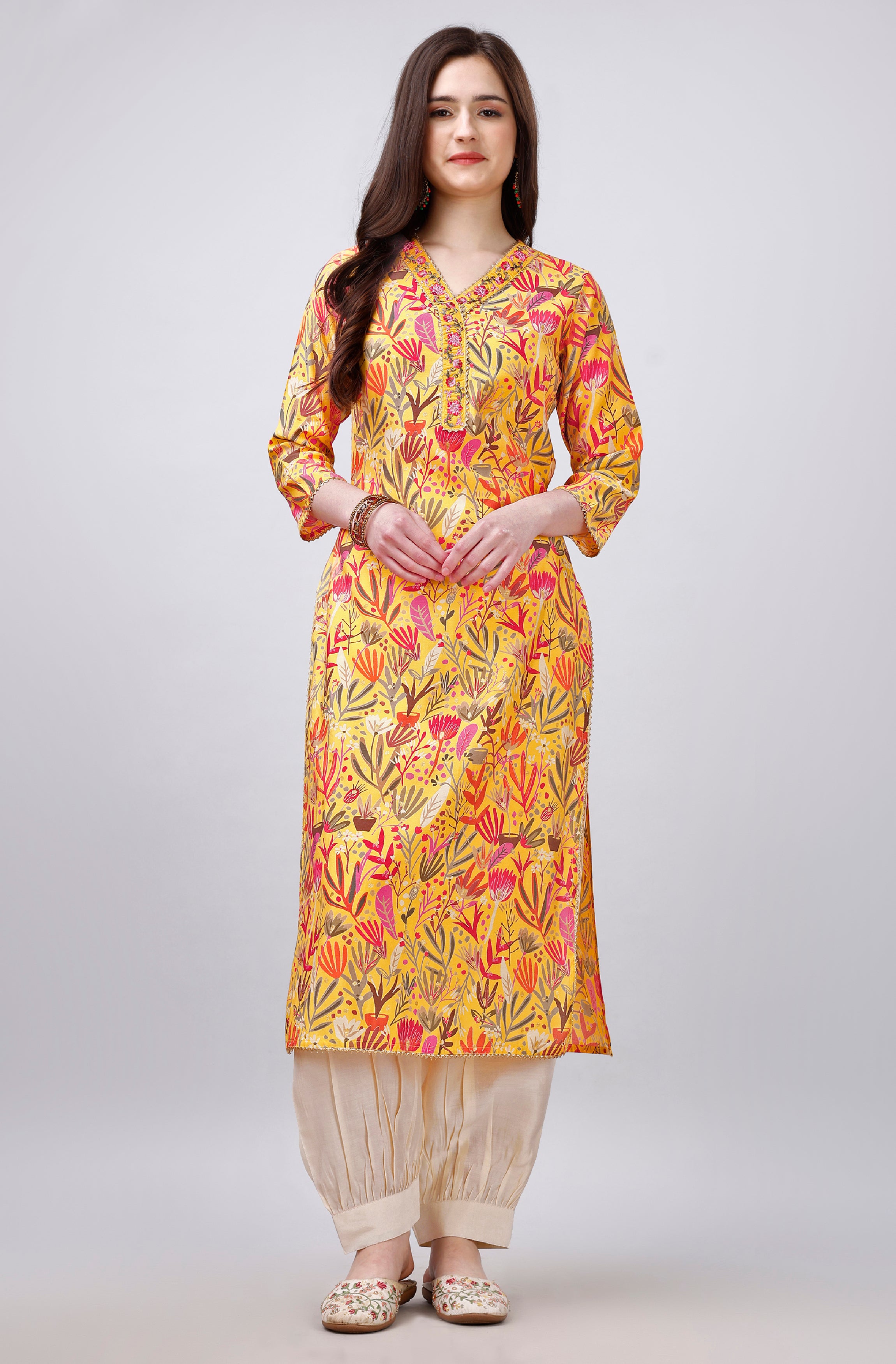 Yellow Viscose Straight Casual Kurta Set by Her Couture