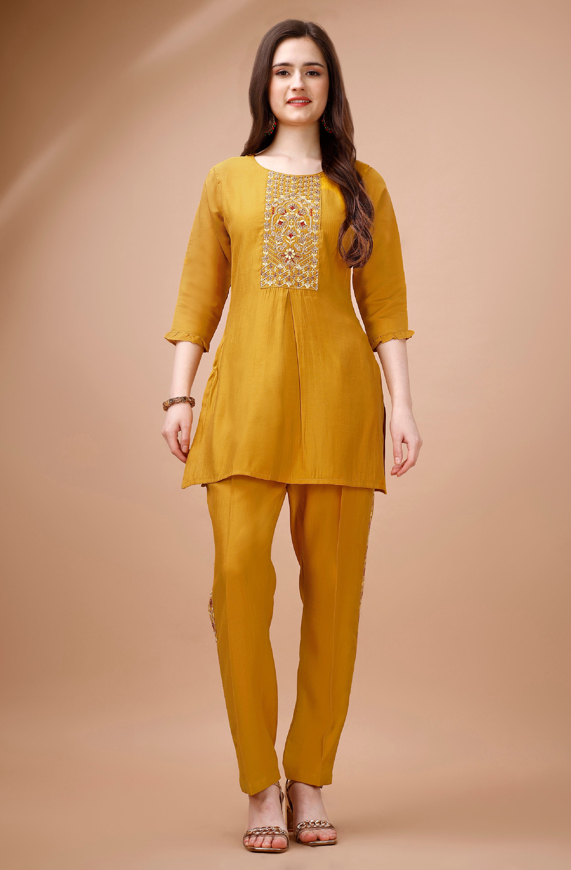 Mustard Viscose Blend Festive & Party Co-ord Set By Her Couture