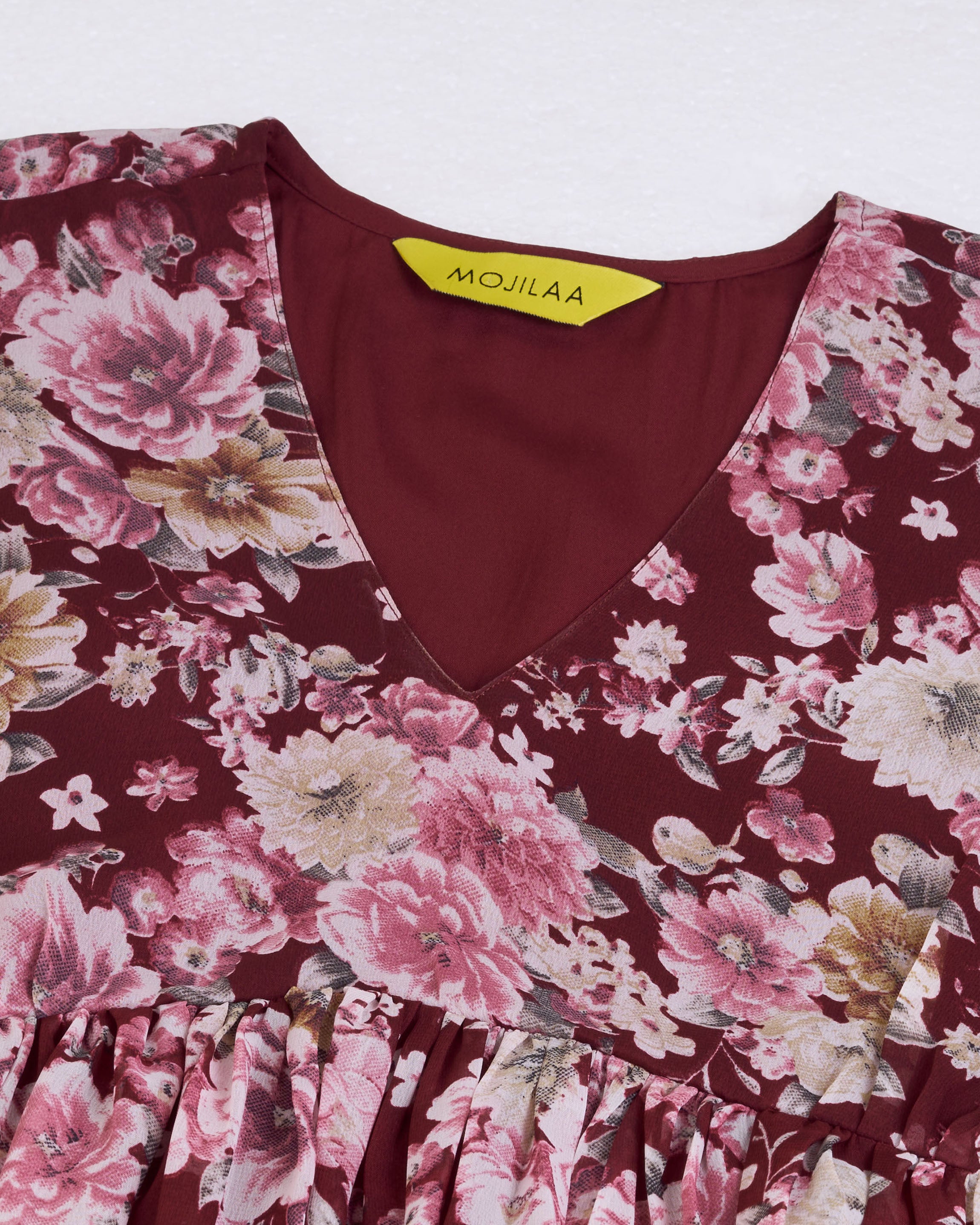 Her Couture Women's Burgundy Georgette Floral Printed Empire Dress