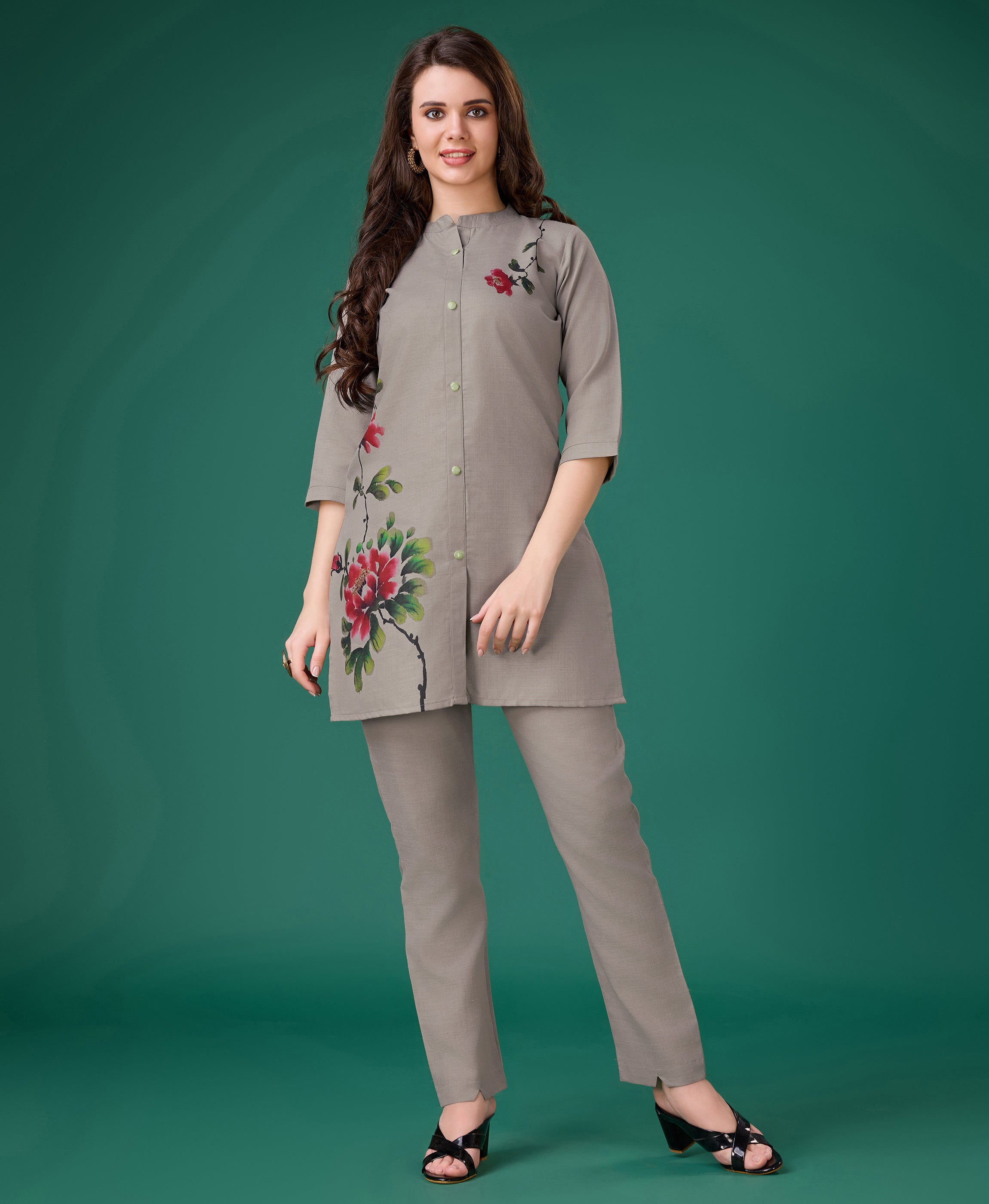 Grey Linen Causal Co-ord Set By Her Couture