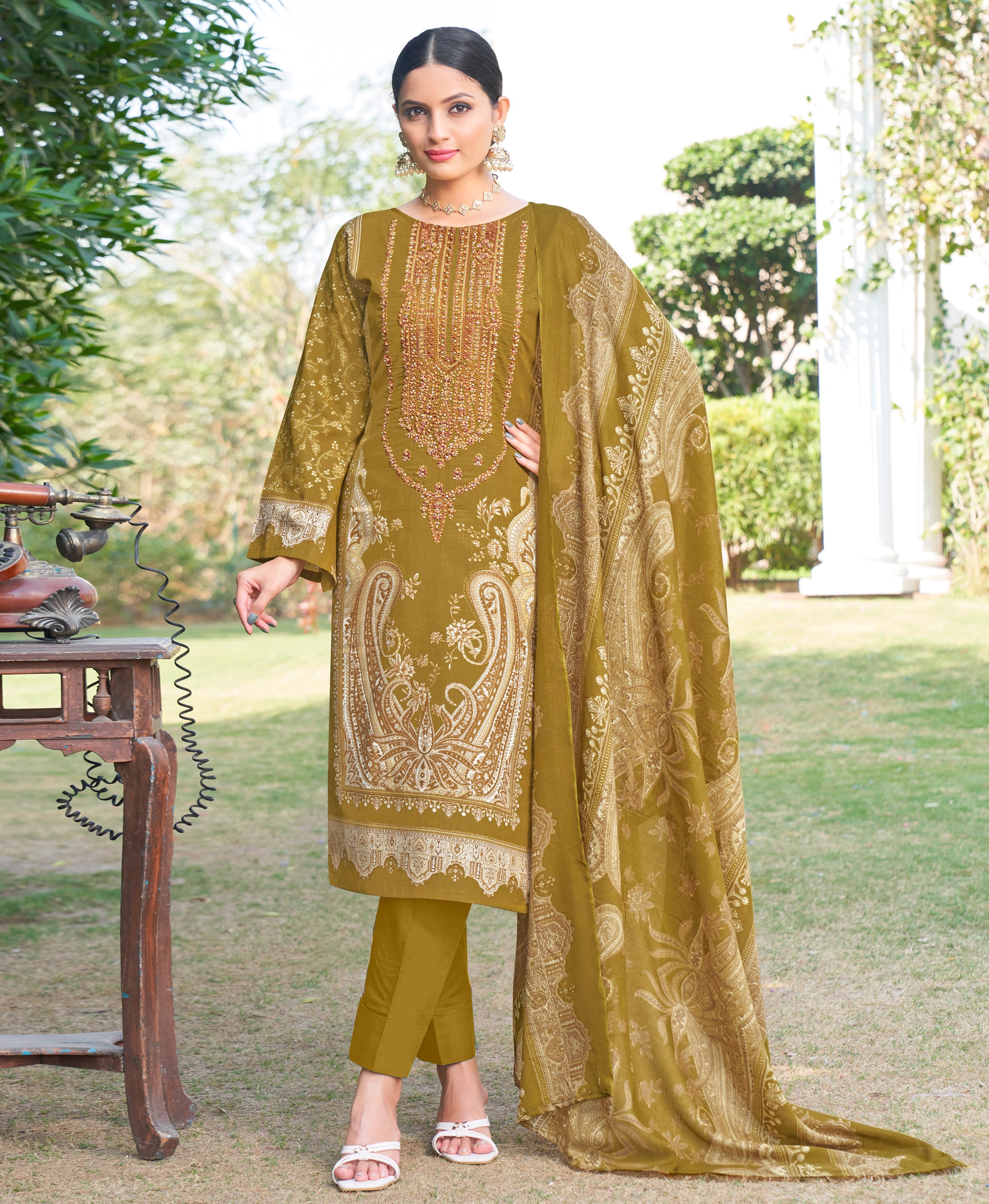 Lime Green Cotton Pakistani Style Party Kurta Set by Her Couture