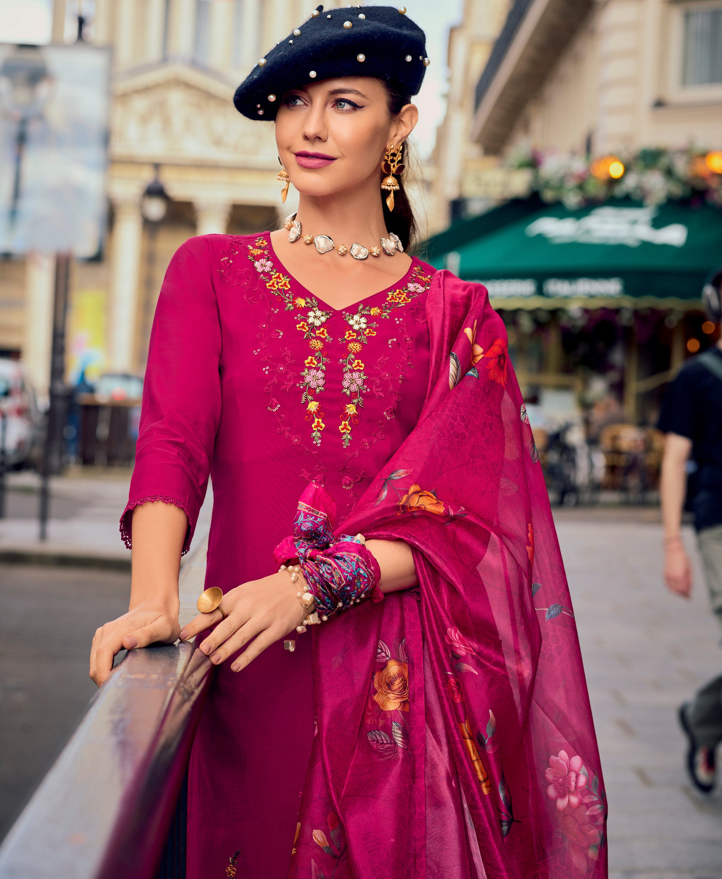 Magenta Milan Silk Straight Festive & Party Kurta Set by Her Couture