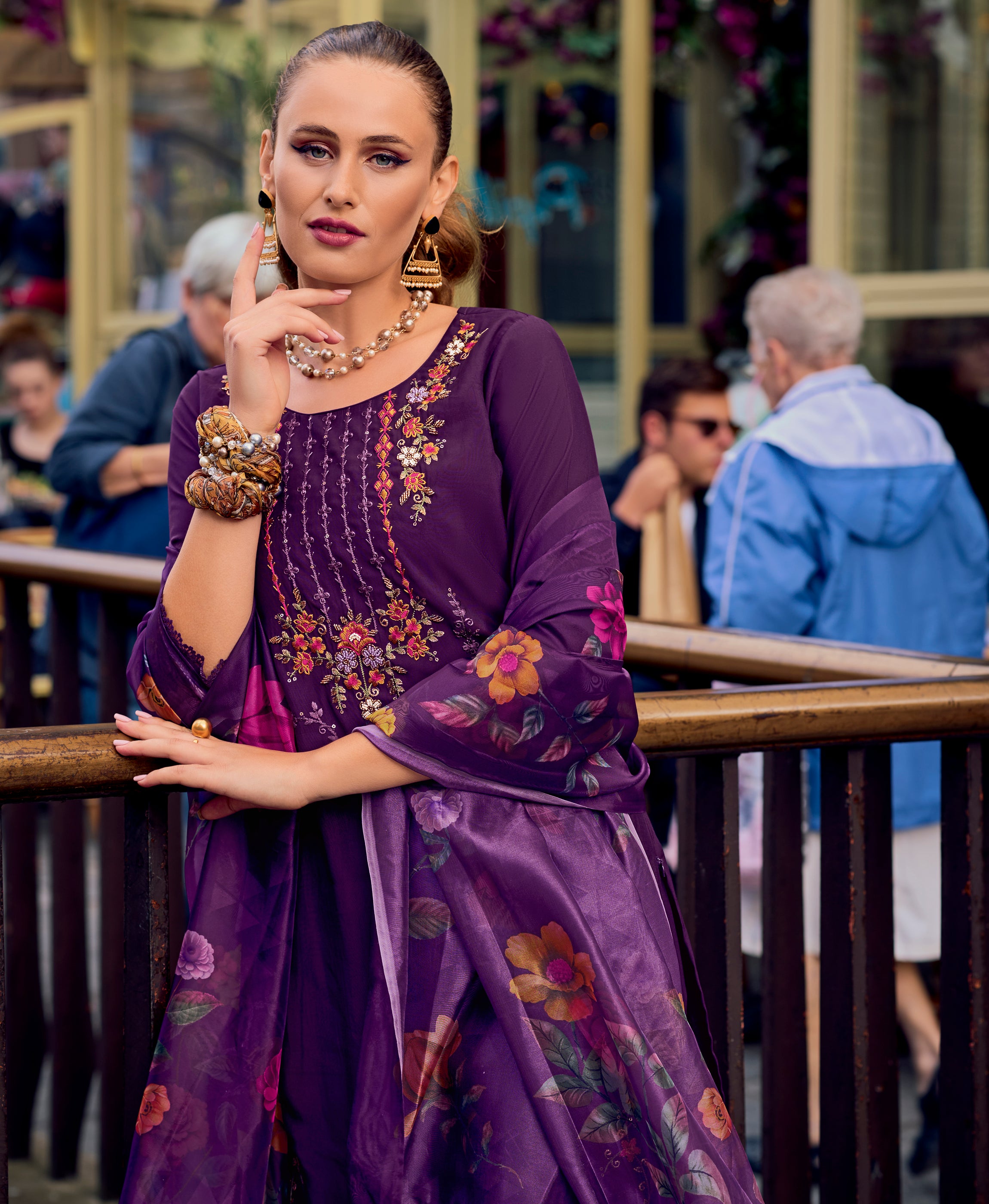 Purple Milan Silk Straight Festive & Party Kurta Set by Her Couture