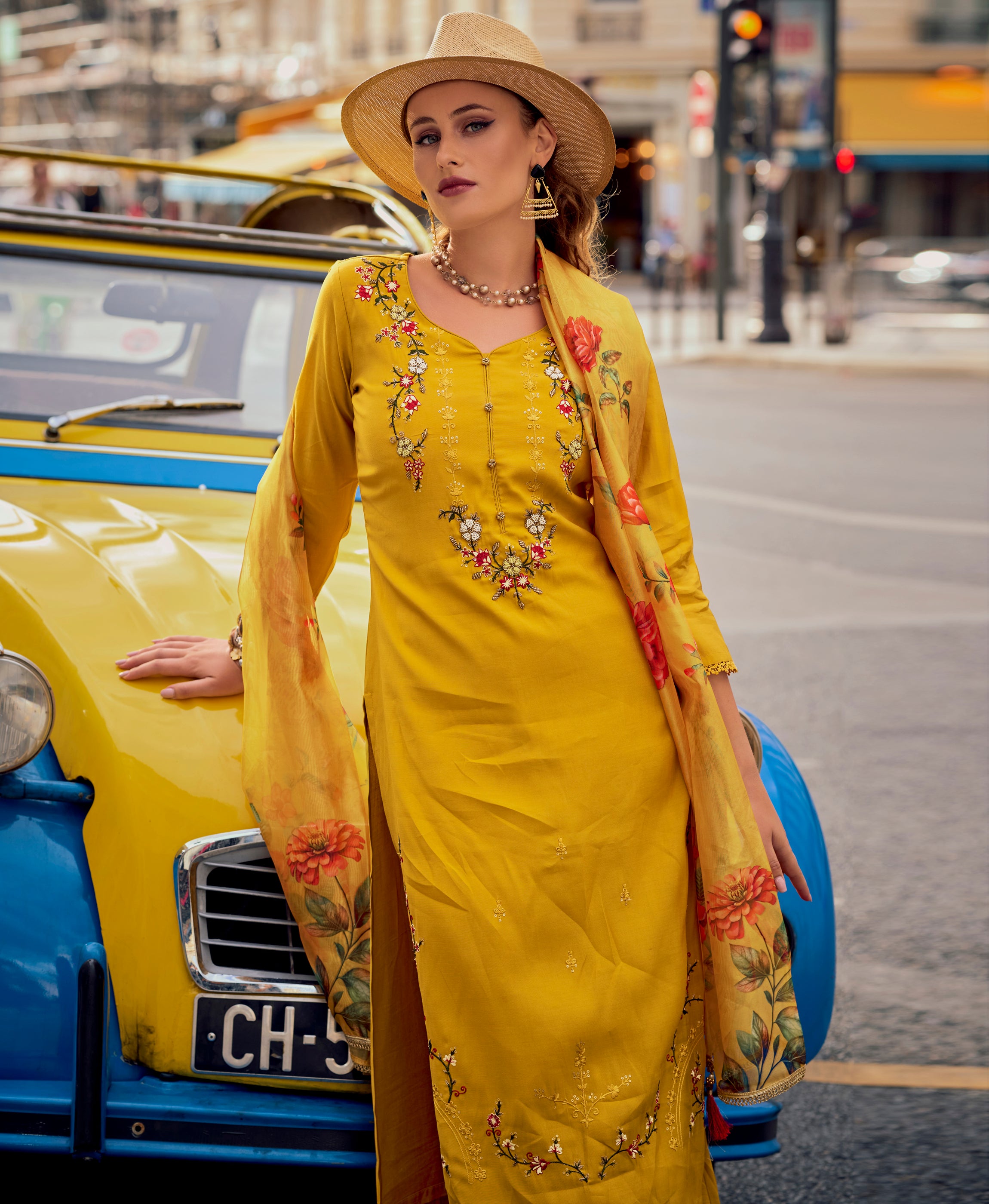 Mustard Milan Silk Straight Festive & Party Kurta Set by Her Couture