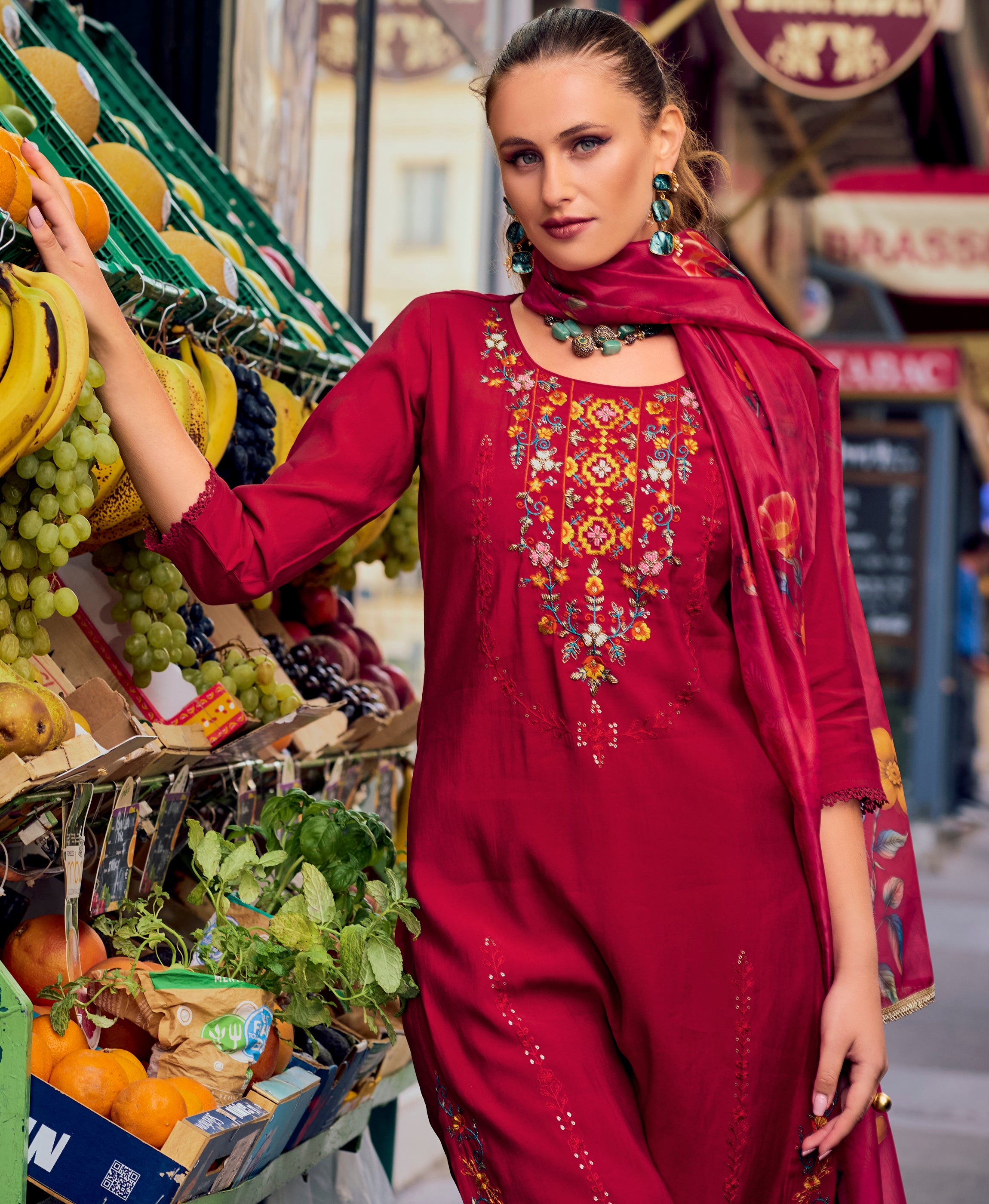 Maroon Milan Silk Straight Festive & Party Kurta Set by Her Couture