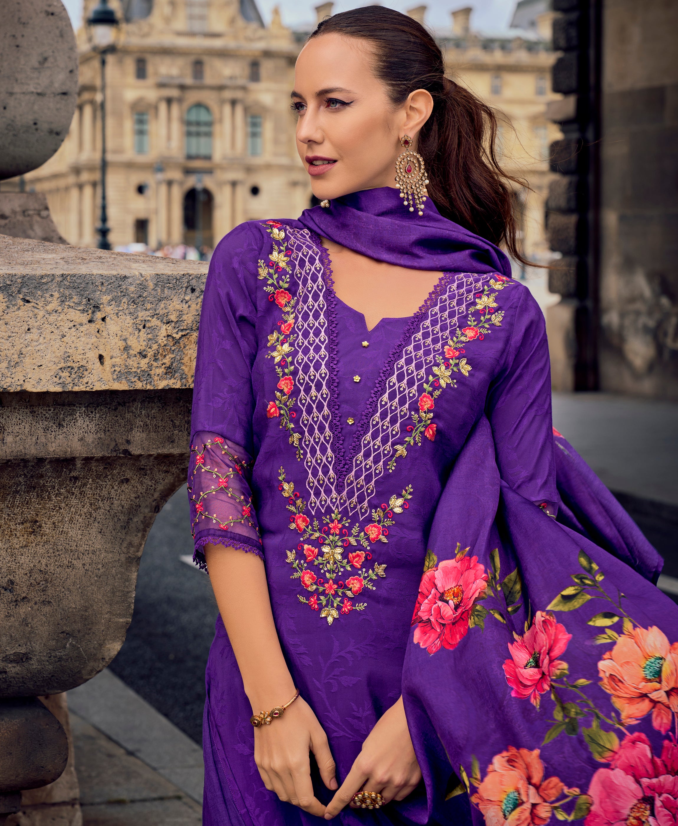 Purple Viscose Silk Straight Festive & Party Kurta Set by Her Couture