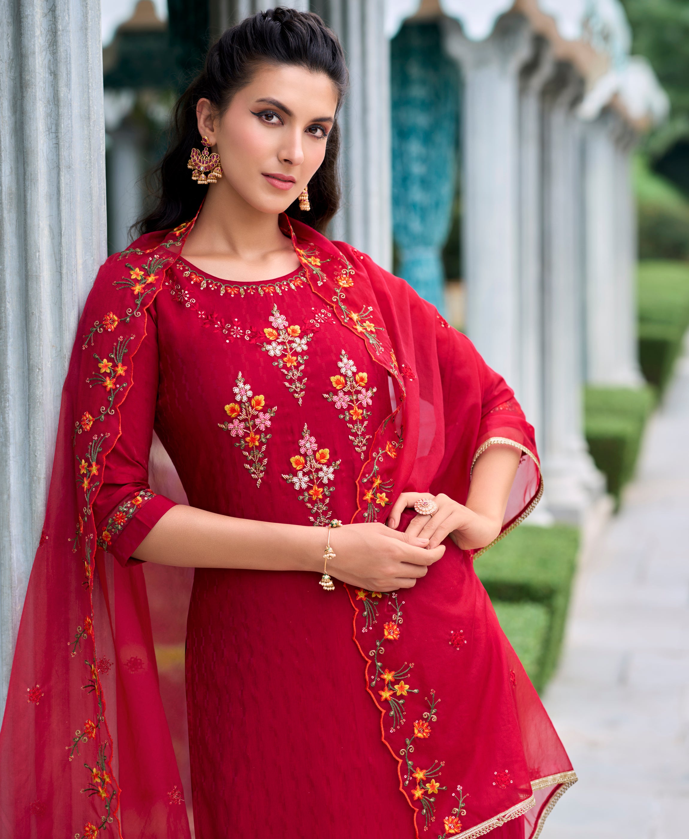 Maroon Viscose Silk Straight Festive & Party Kurta Set by Her Couture