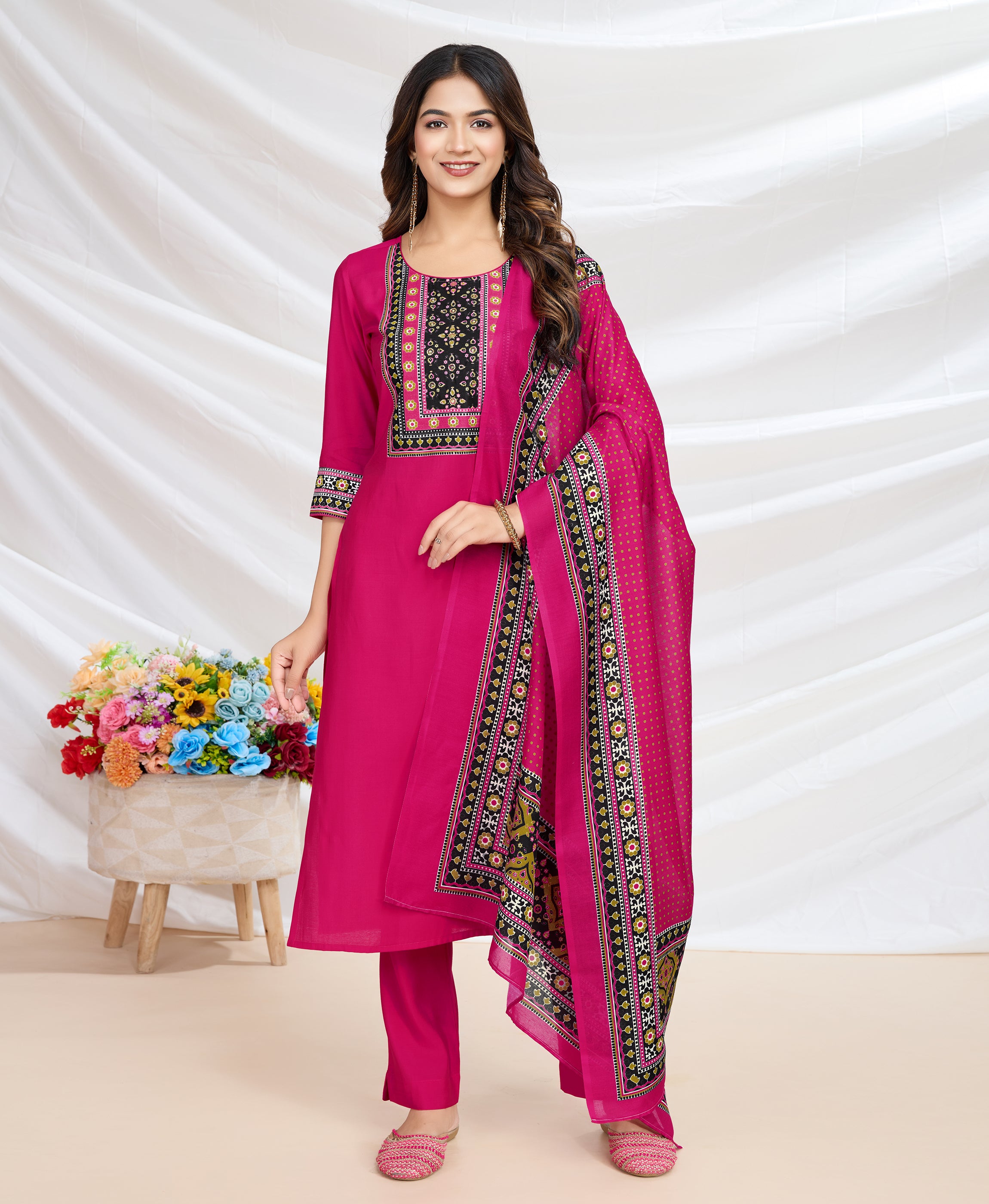 Magenta Blend Viscose Silk Straight Festive & Party Kurta Set by Her Couture