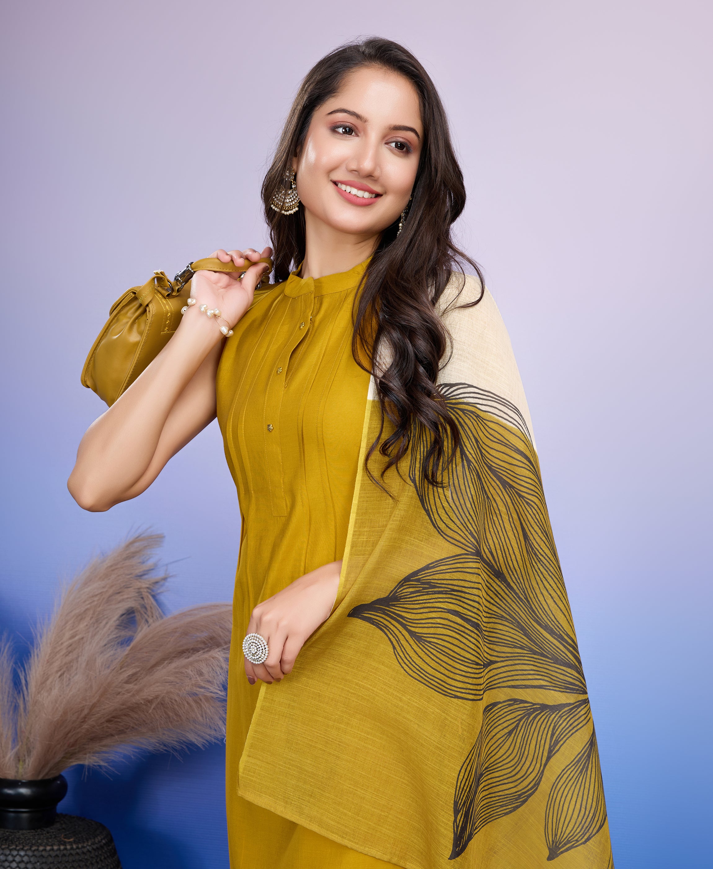 Mustard Roman Silk Straight Causal Kurta Set by Her Couture