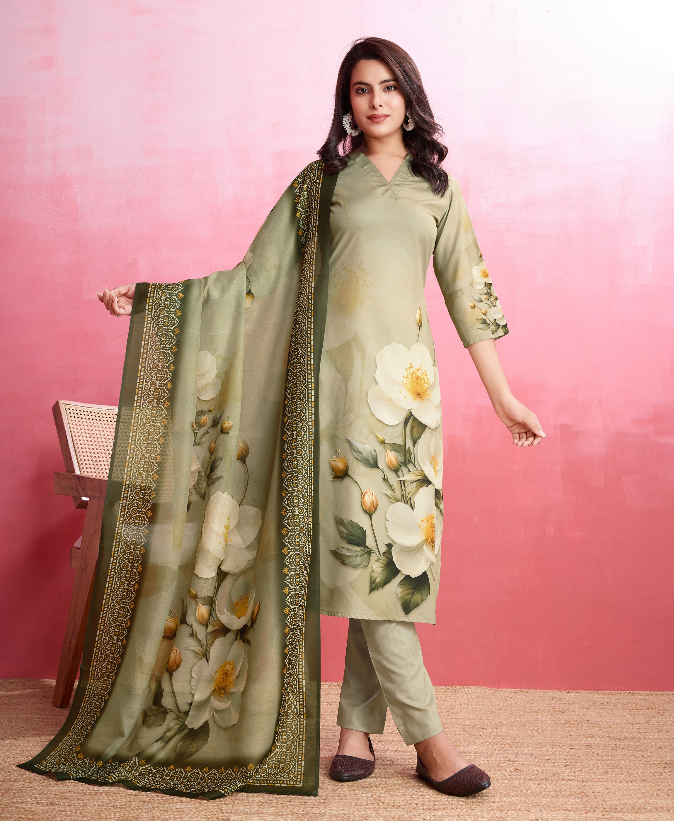Dark Green Crepe Straight Festive & Party Kurta Set by Her Couture