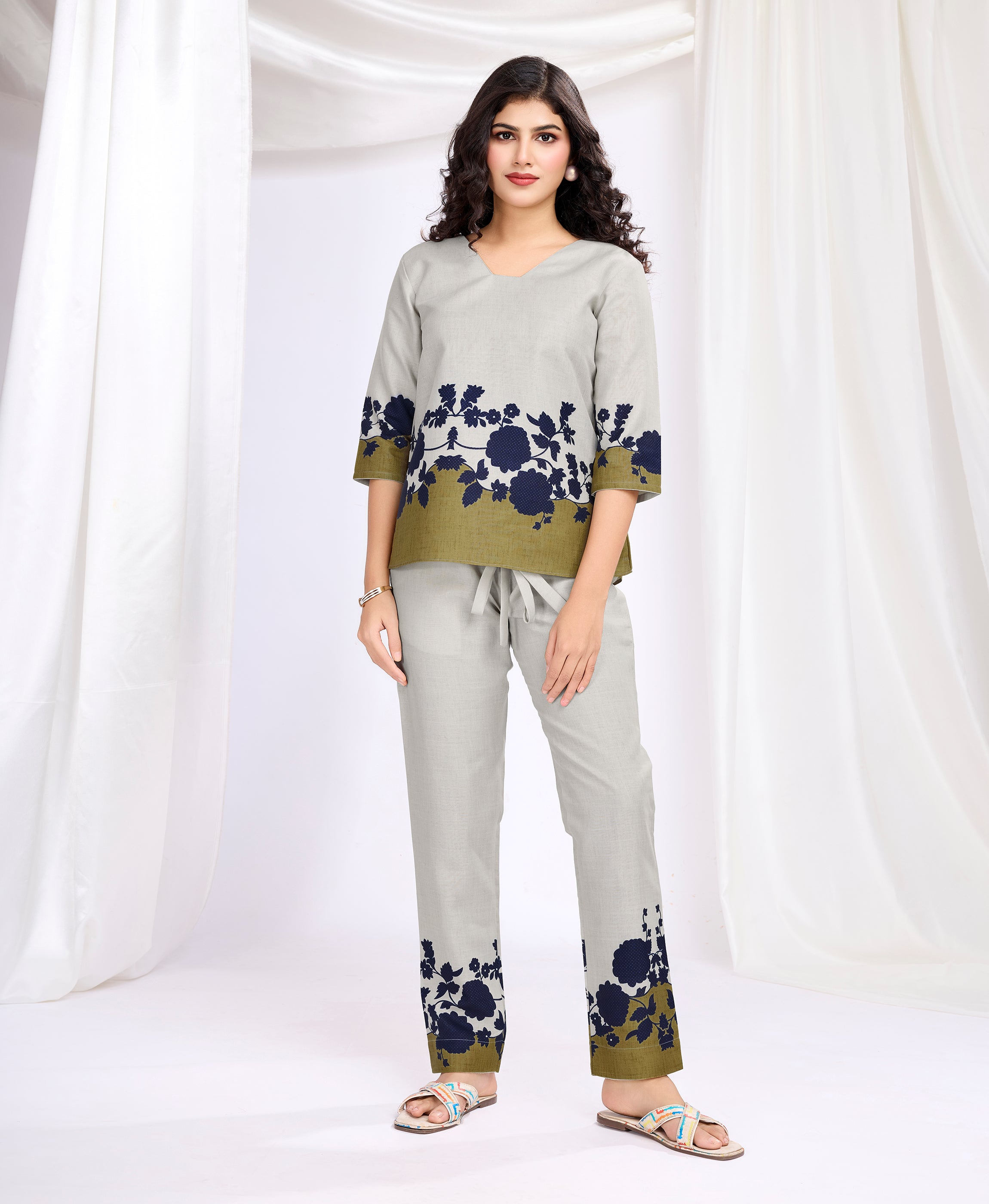 Ivory Linen Silk Causal Co-ord Set By Her Couture