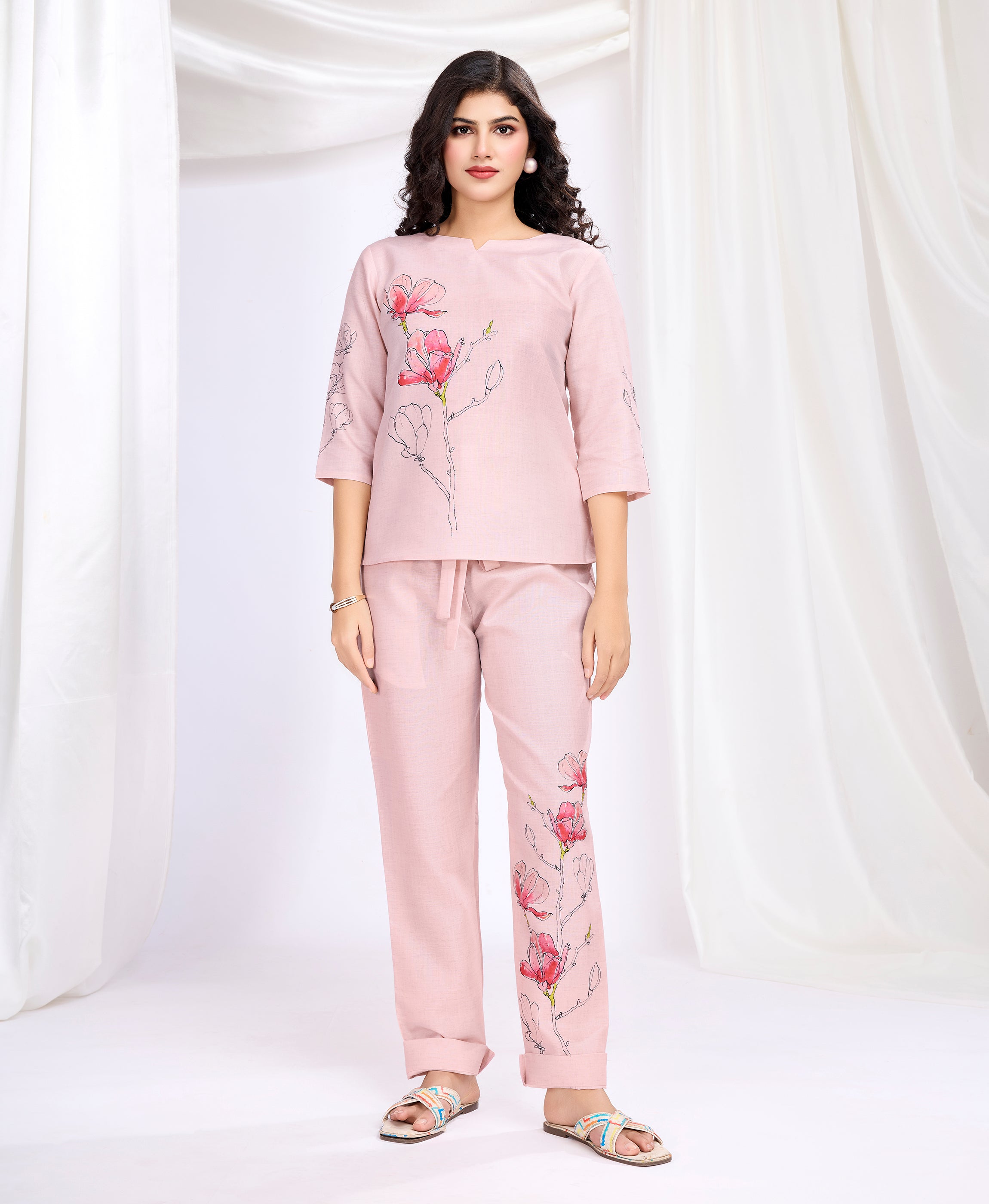 Pink Linen Silk Causal Co-ord Set By Her Couture