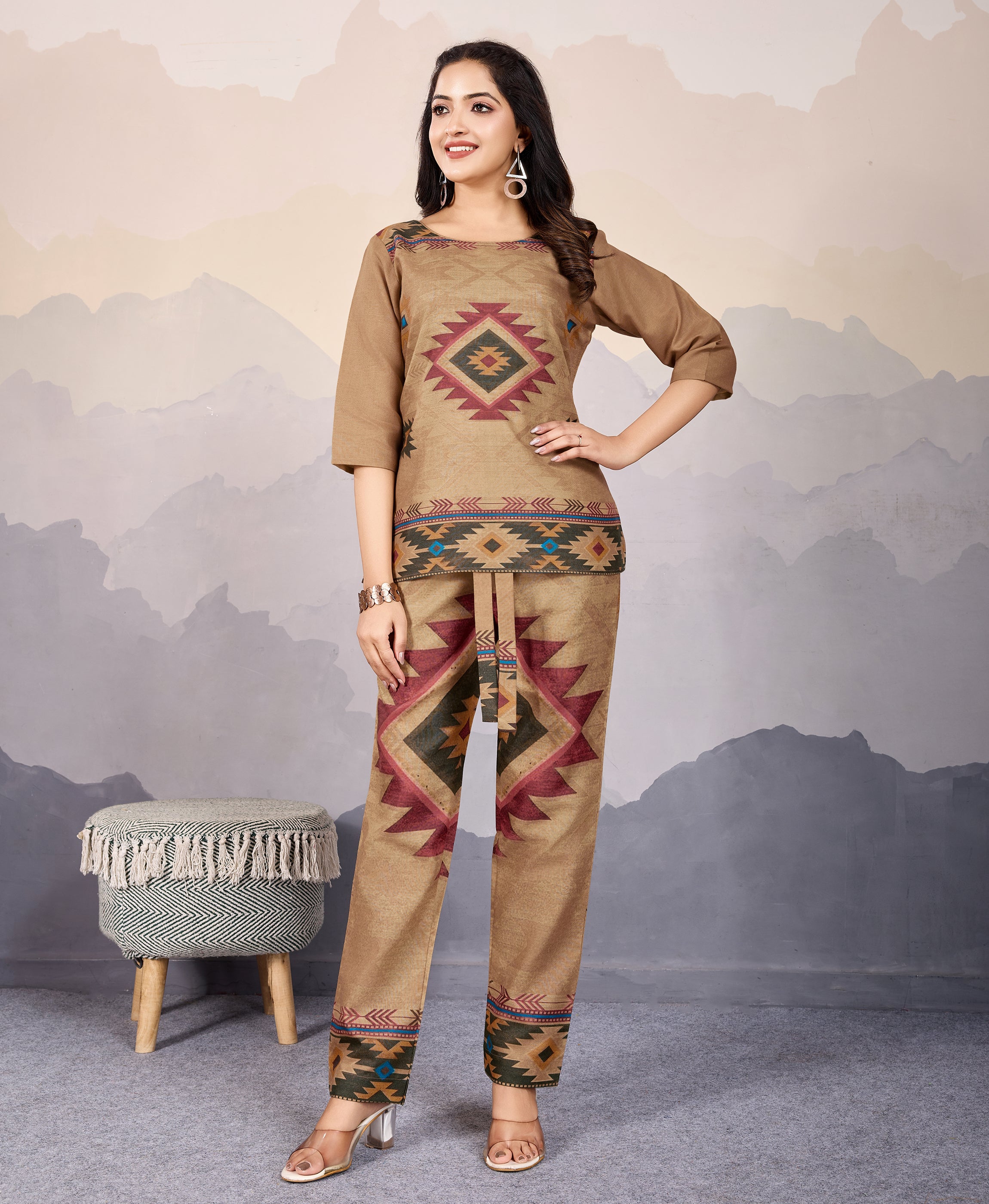 Bronze Linen Silk Causal Co-ord Set By Her Couture