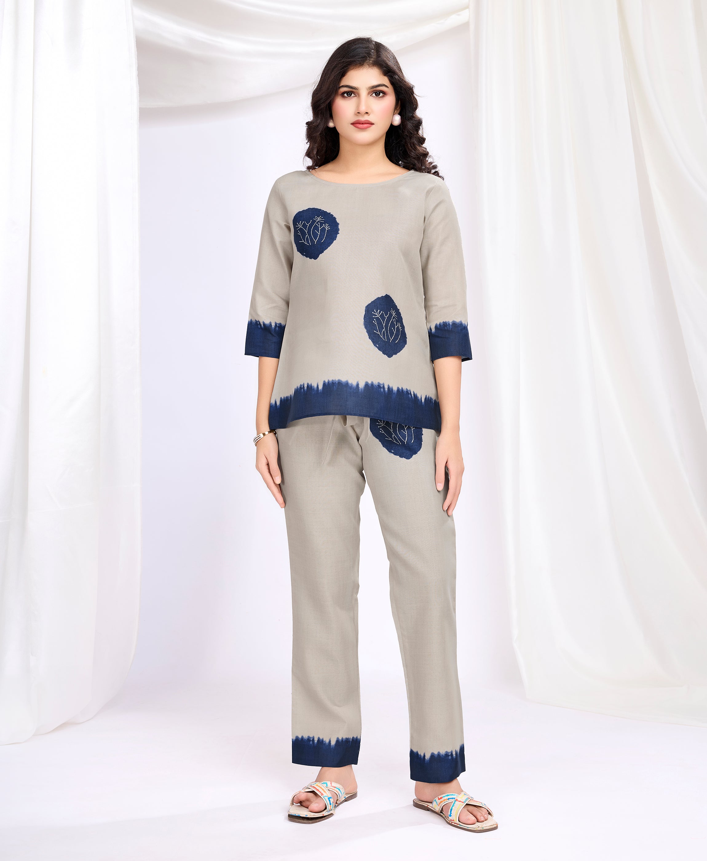 Khaki Linen Silk Causal Co-ord Set By Her Couture