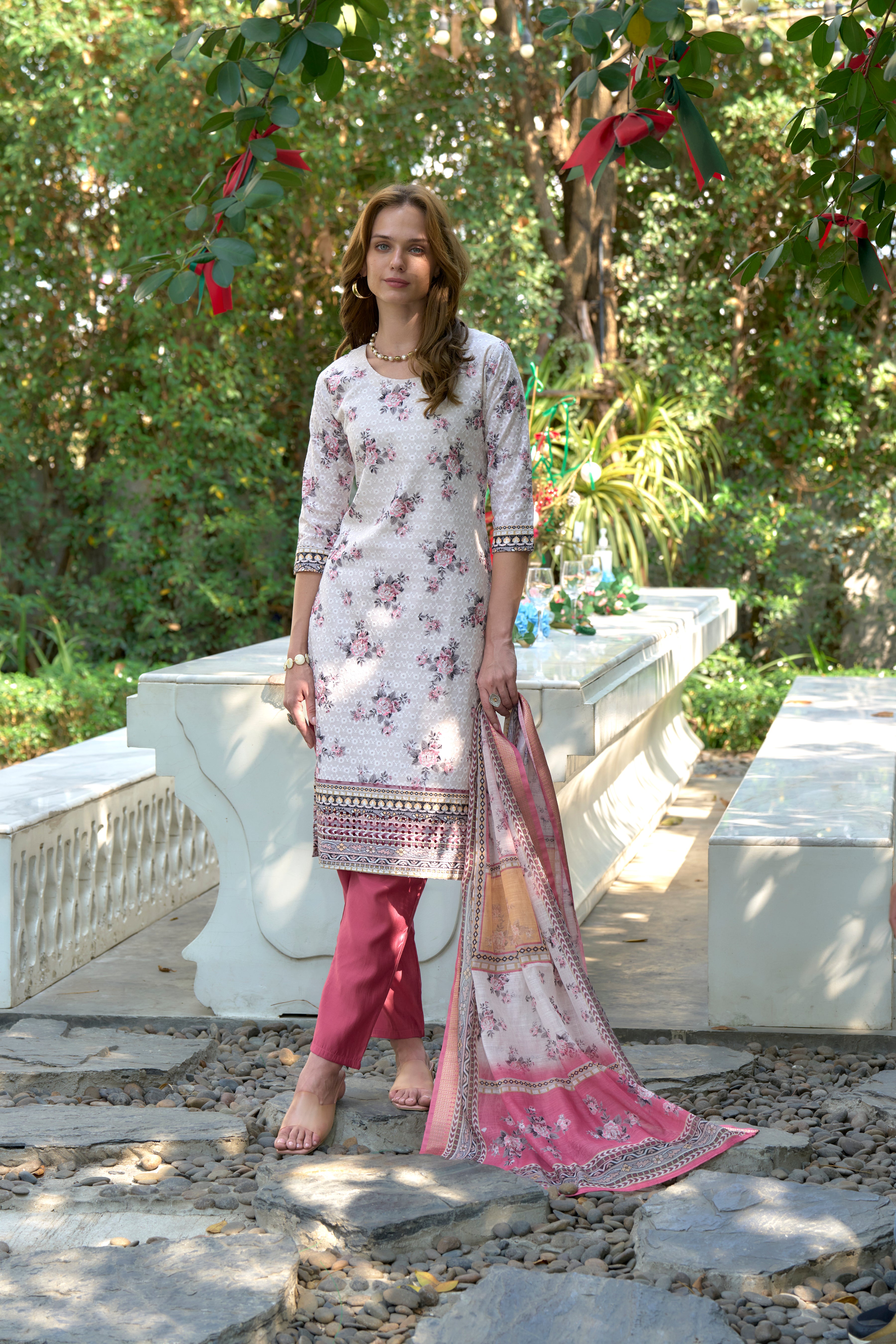 Pink Cotton Straight Festive & Party Kurta Set by Her Couture