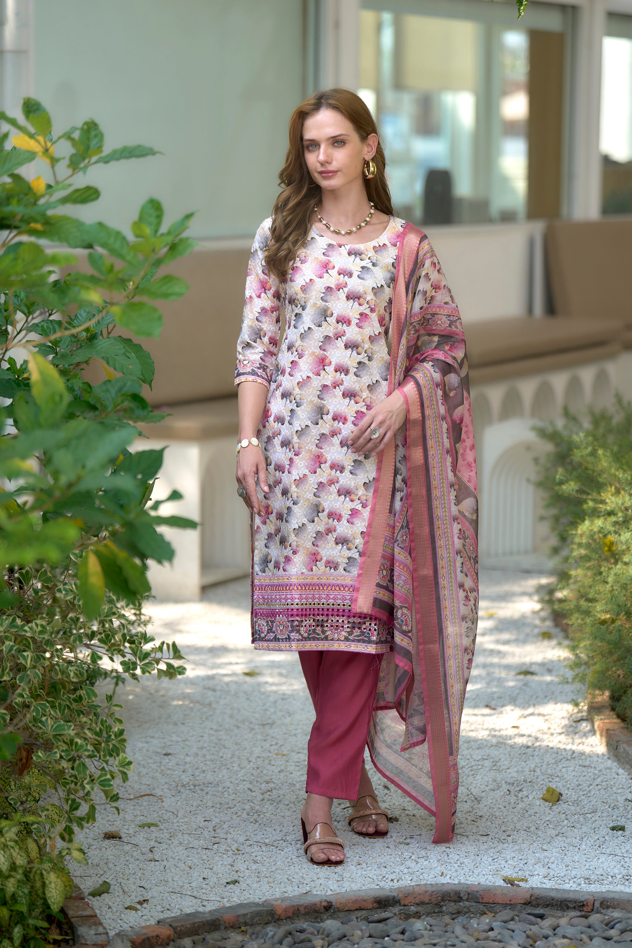 White Cotton Straight Festive & Party Kurta Set by Her Couture