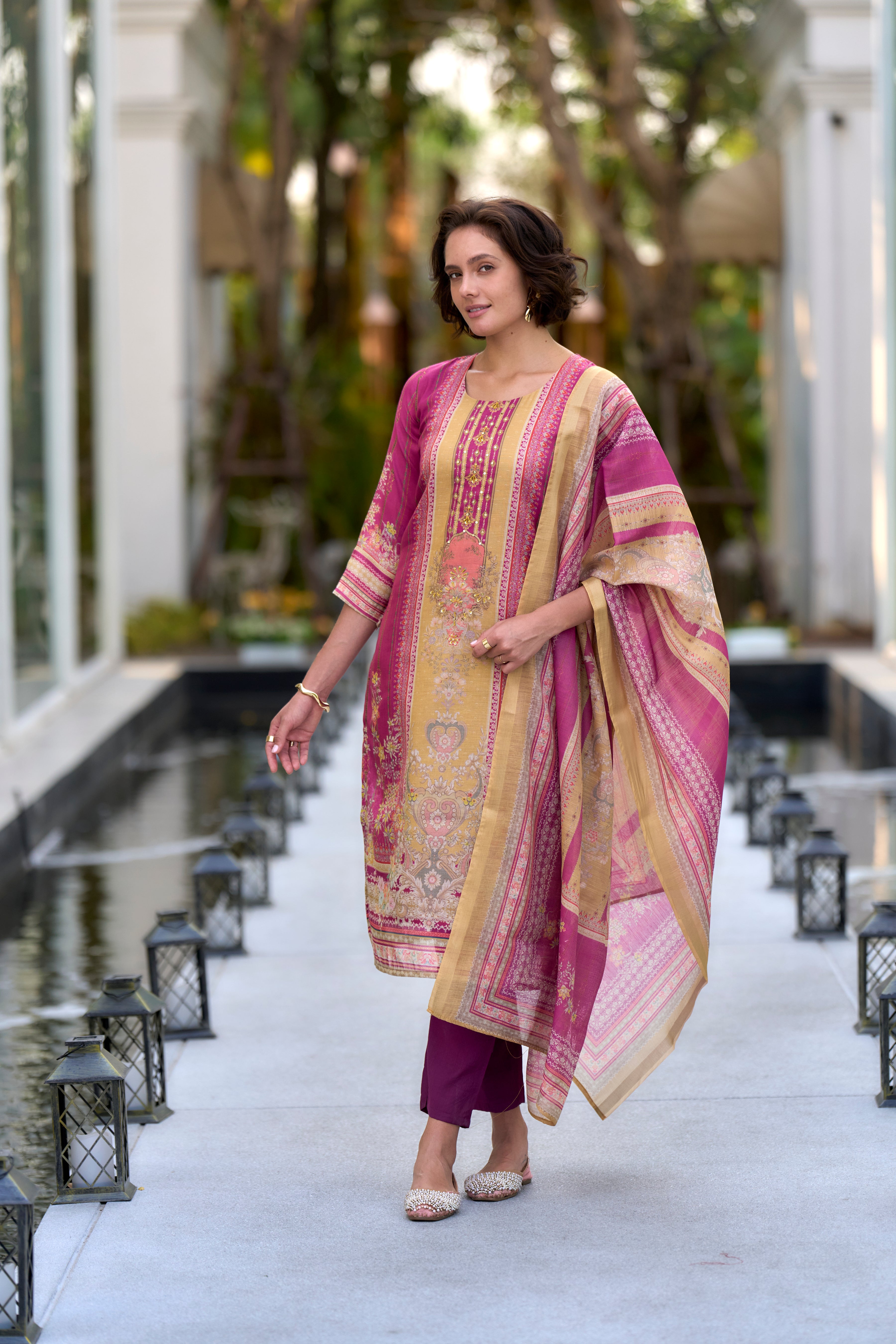 Pink Silk Blend Straight Festive & Party Kurta Set by Her Couture