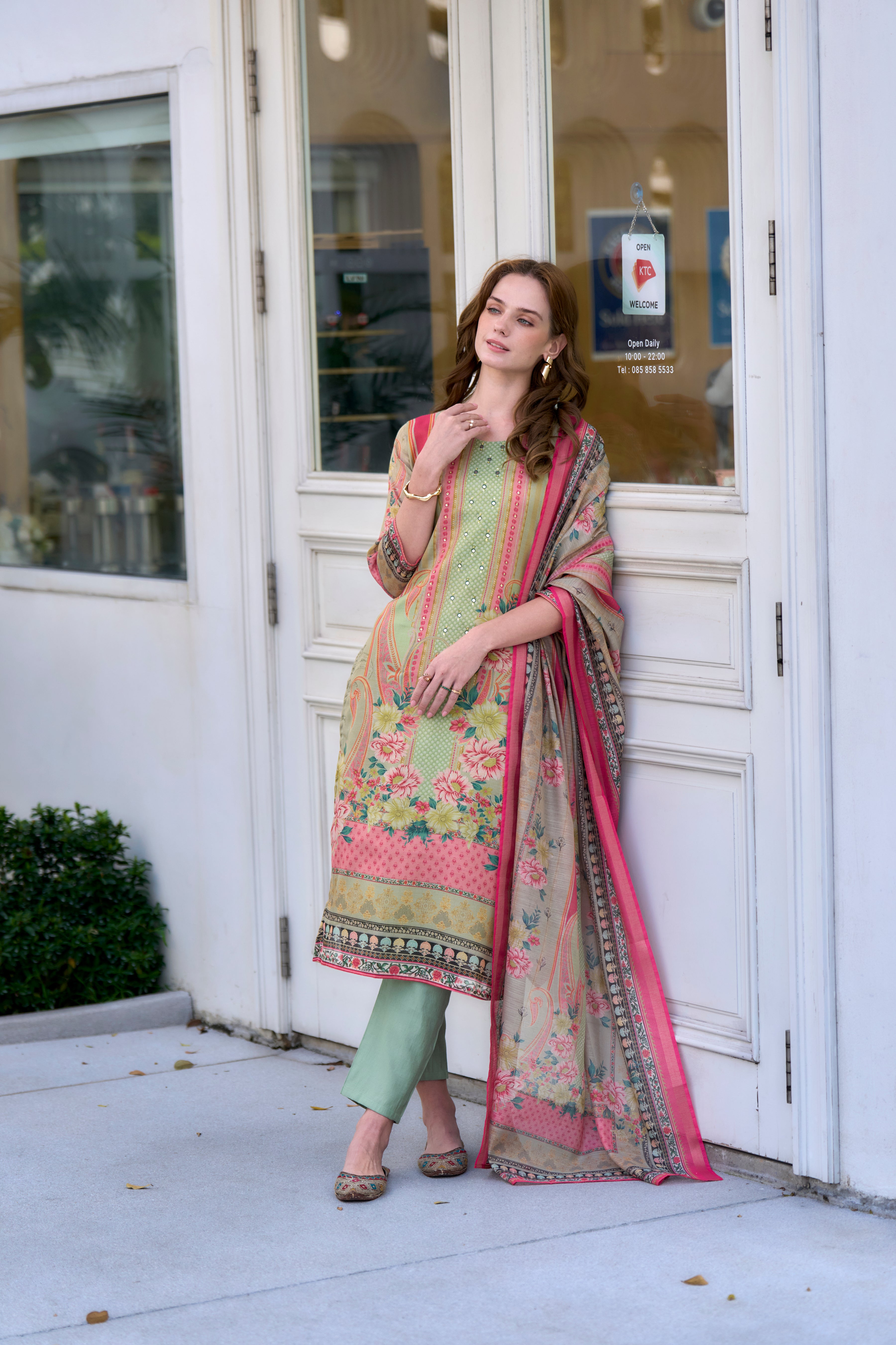 Green Silk Blend Straight Festive & Party Kurta Set by Her Couture