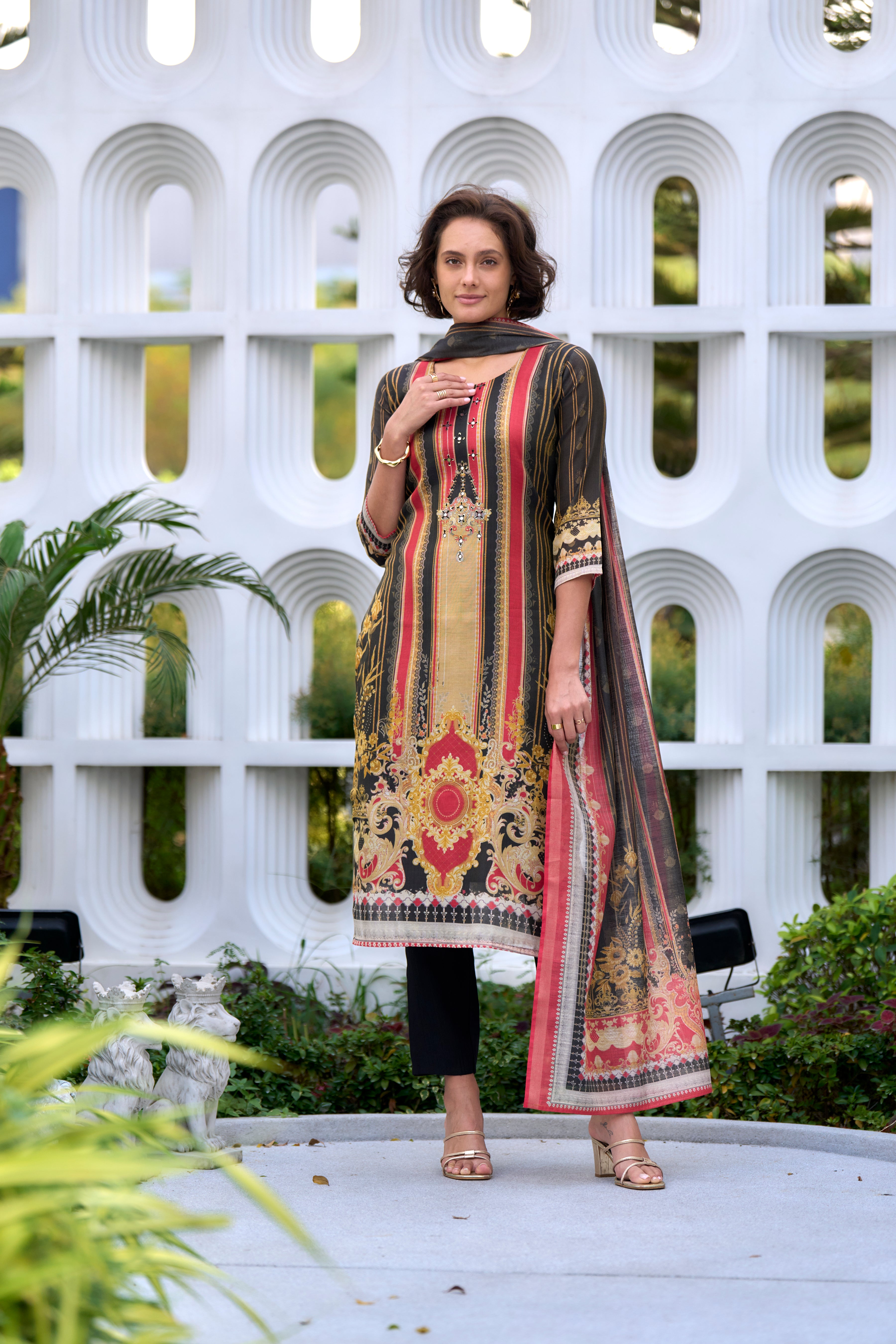 Black Silk Blend Straight Festive & Party Kurta Set by Her Couture