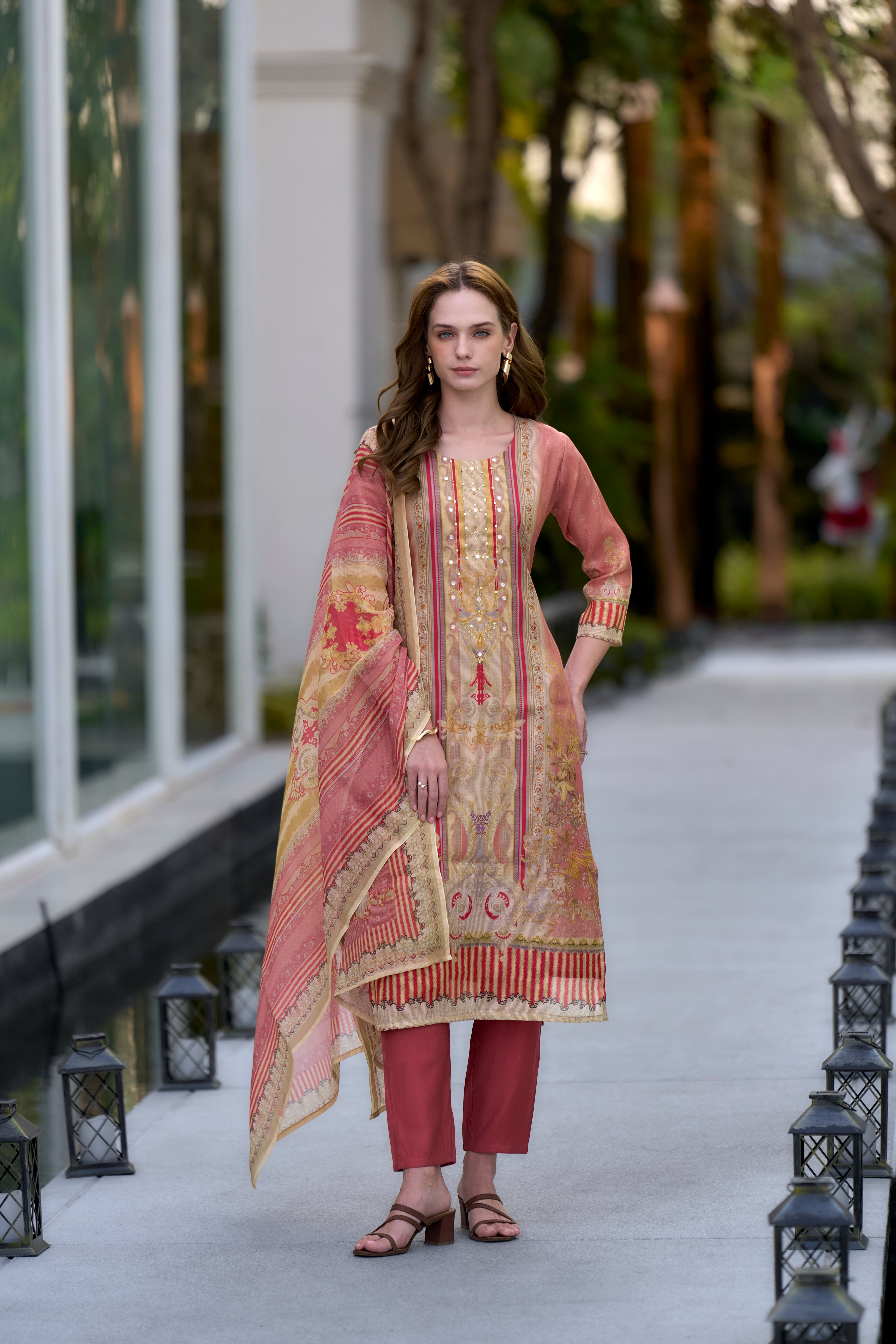 Mauve Silk Blend Straight Festive & Party Kurta Set by Her Couture