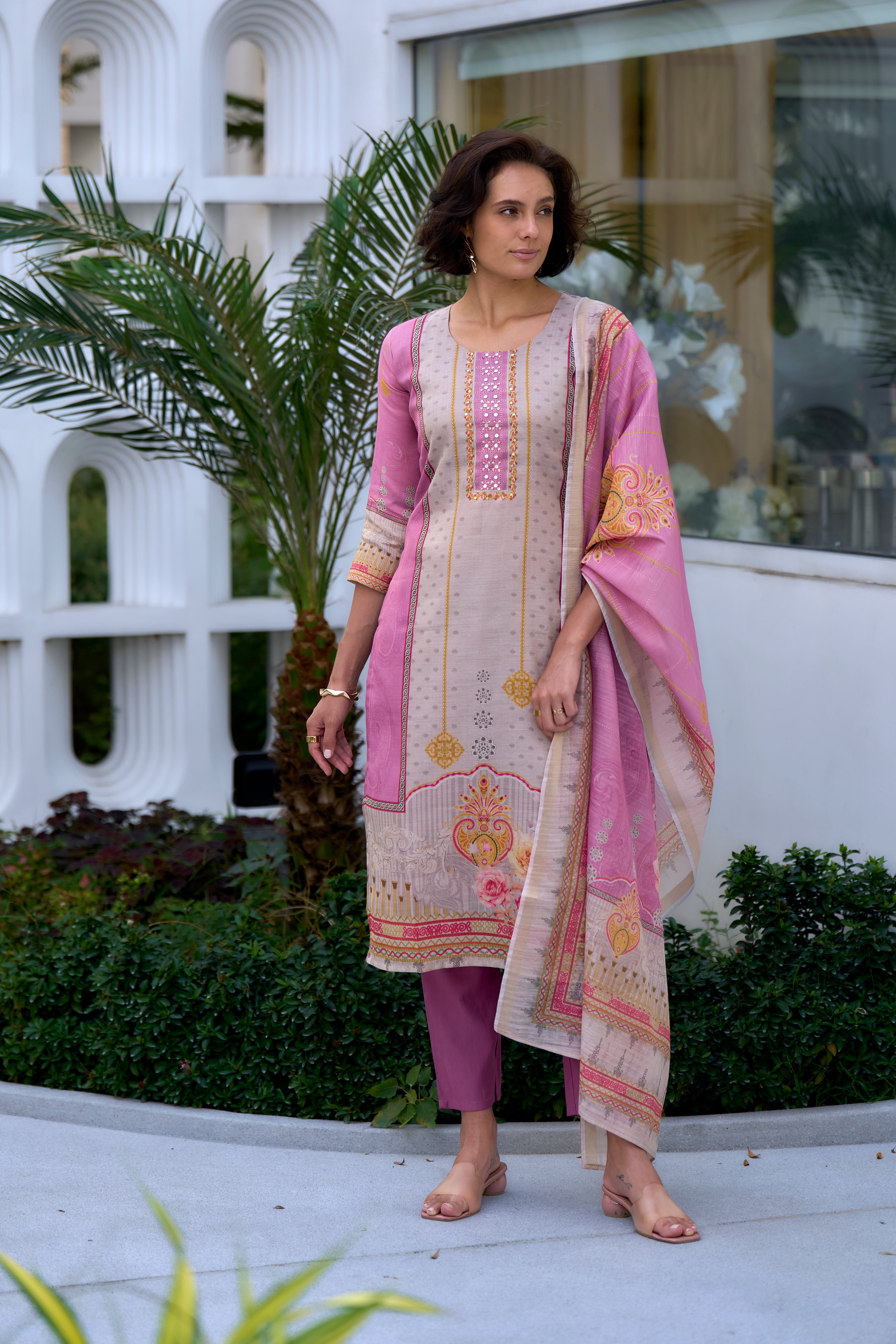 Grey Silk Blend Straight Festive & Party Kurta Set by Her Couture