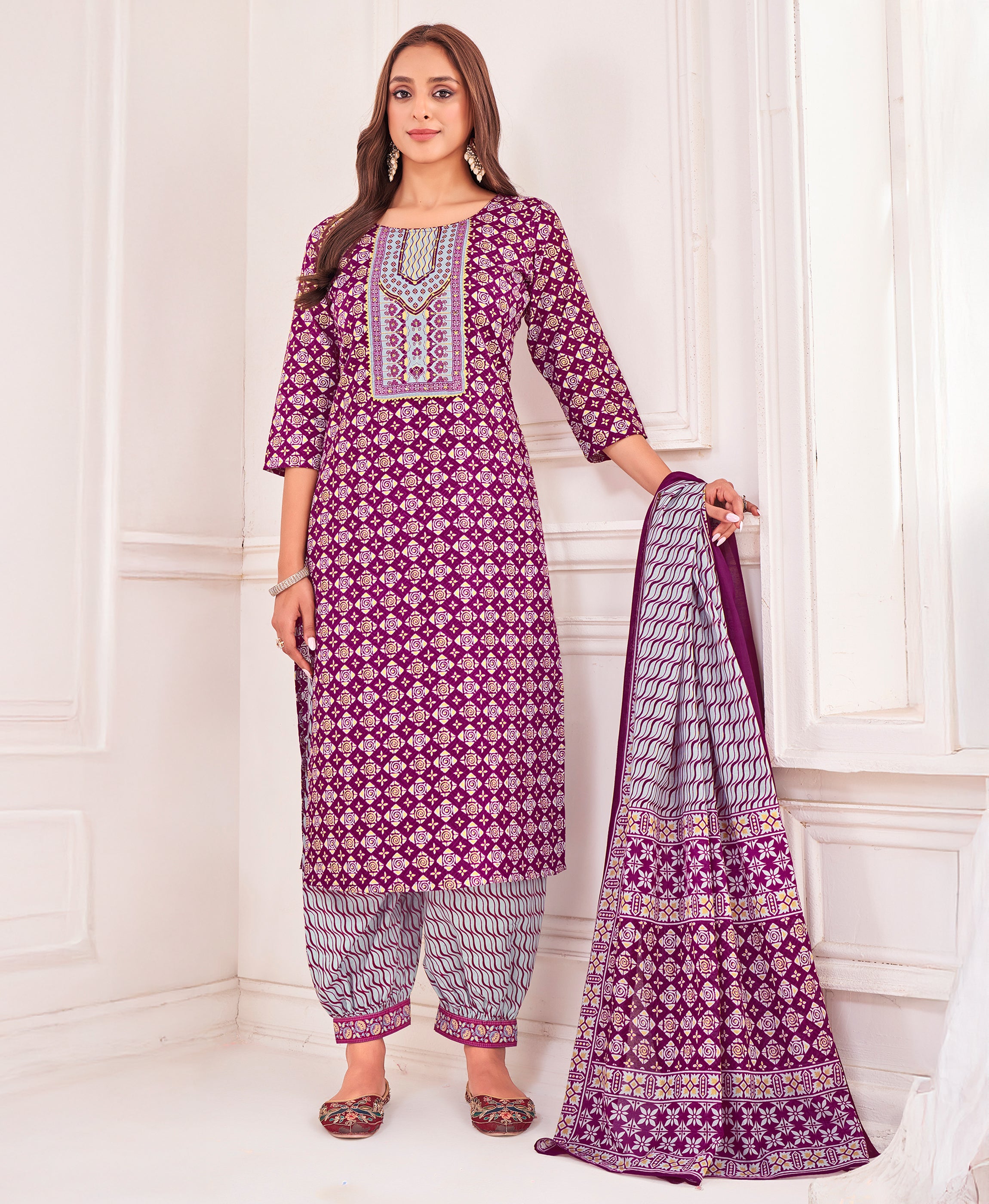 Burgundy Pure Cotton Straight Festive & Party Kurta Set by Her Couture