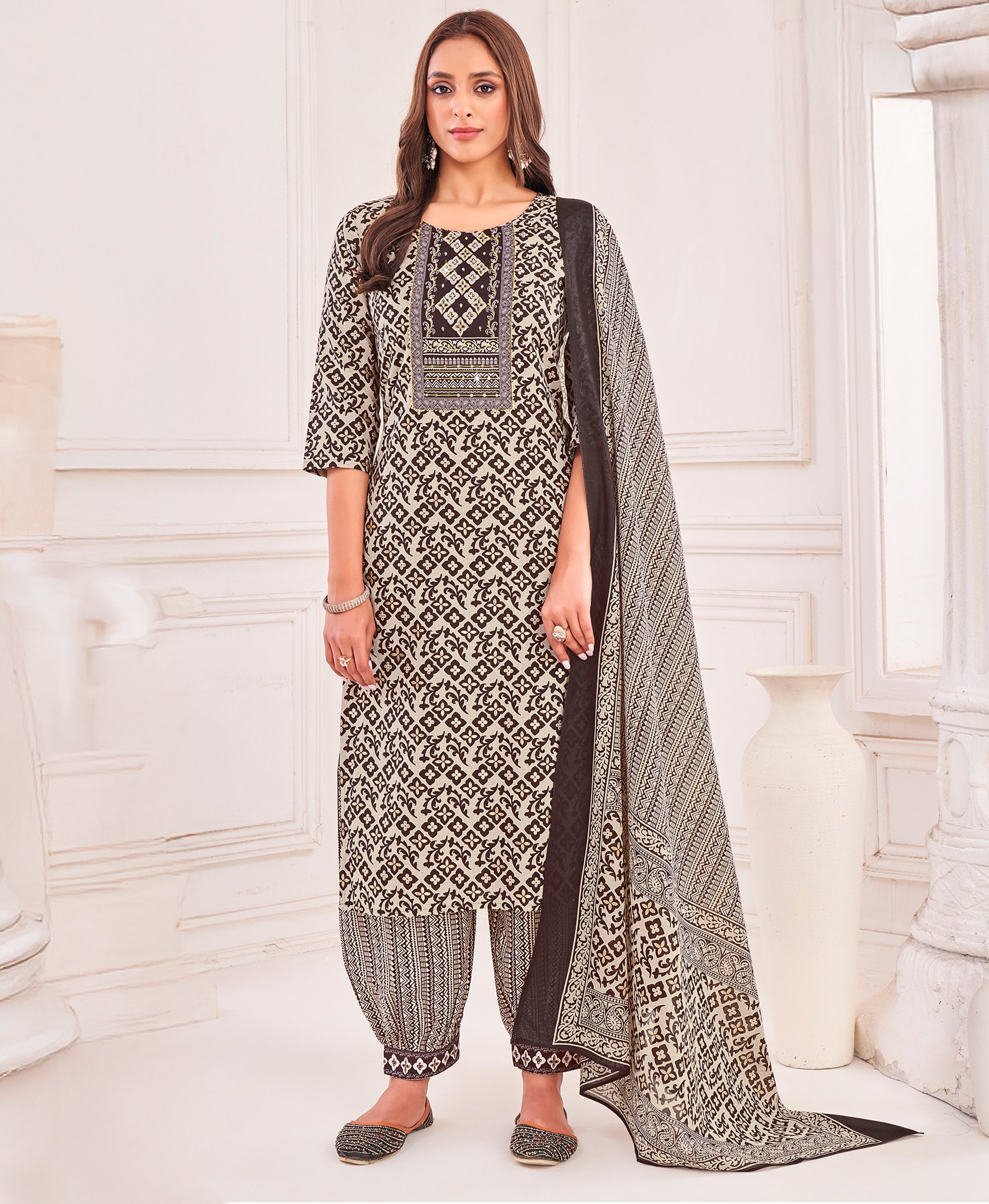 Cream Pure Cotton Straight Festive & Party Kurta Set by Her Couture