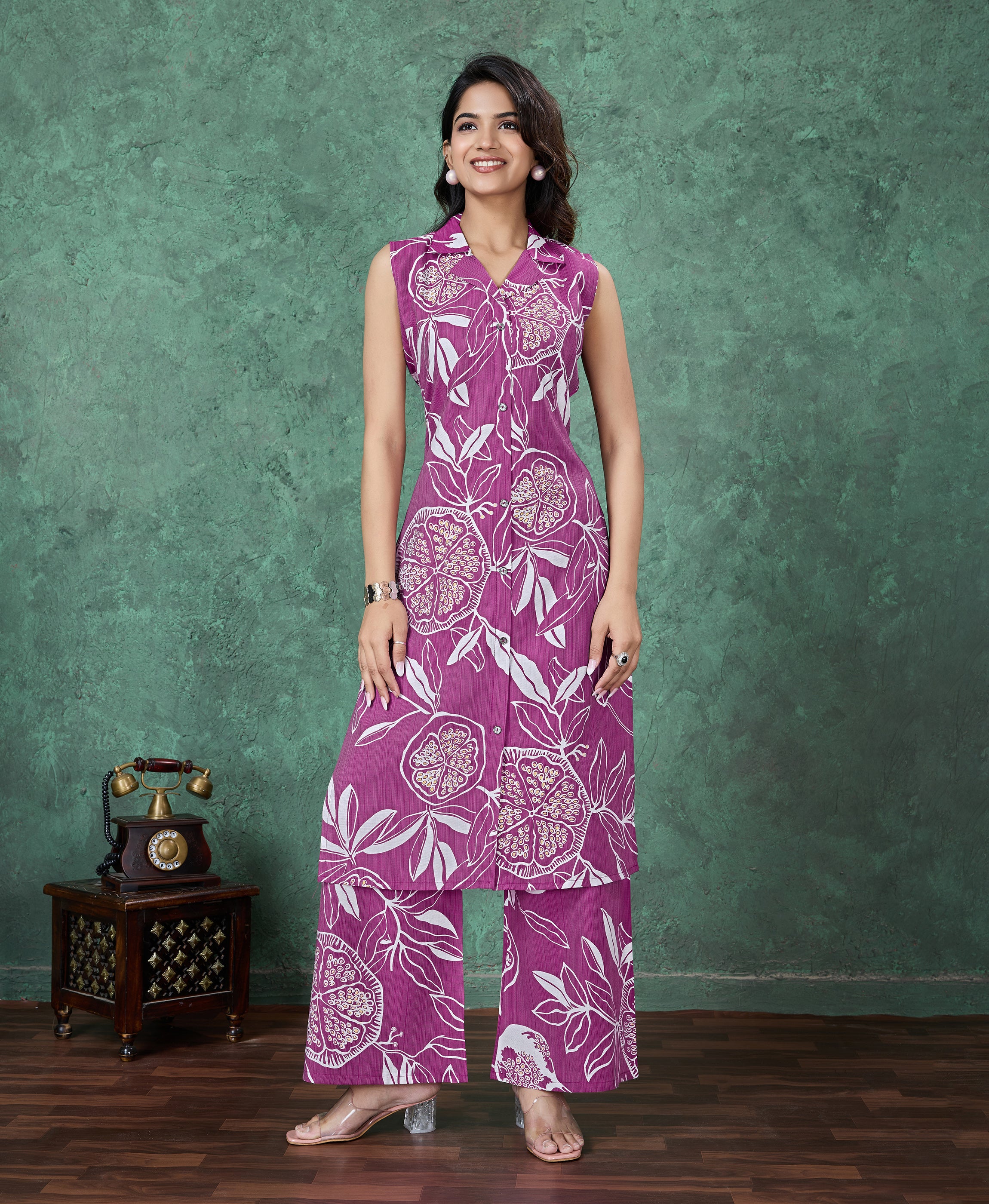 Magenta Viscose Straight Festive & Party Kurta Set by Her Couture