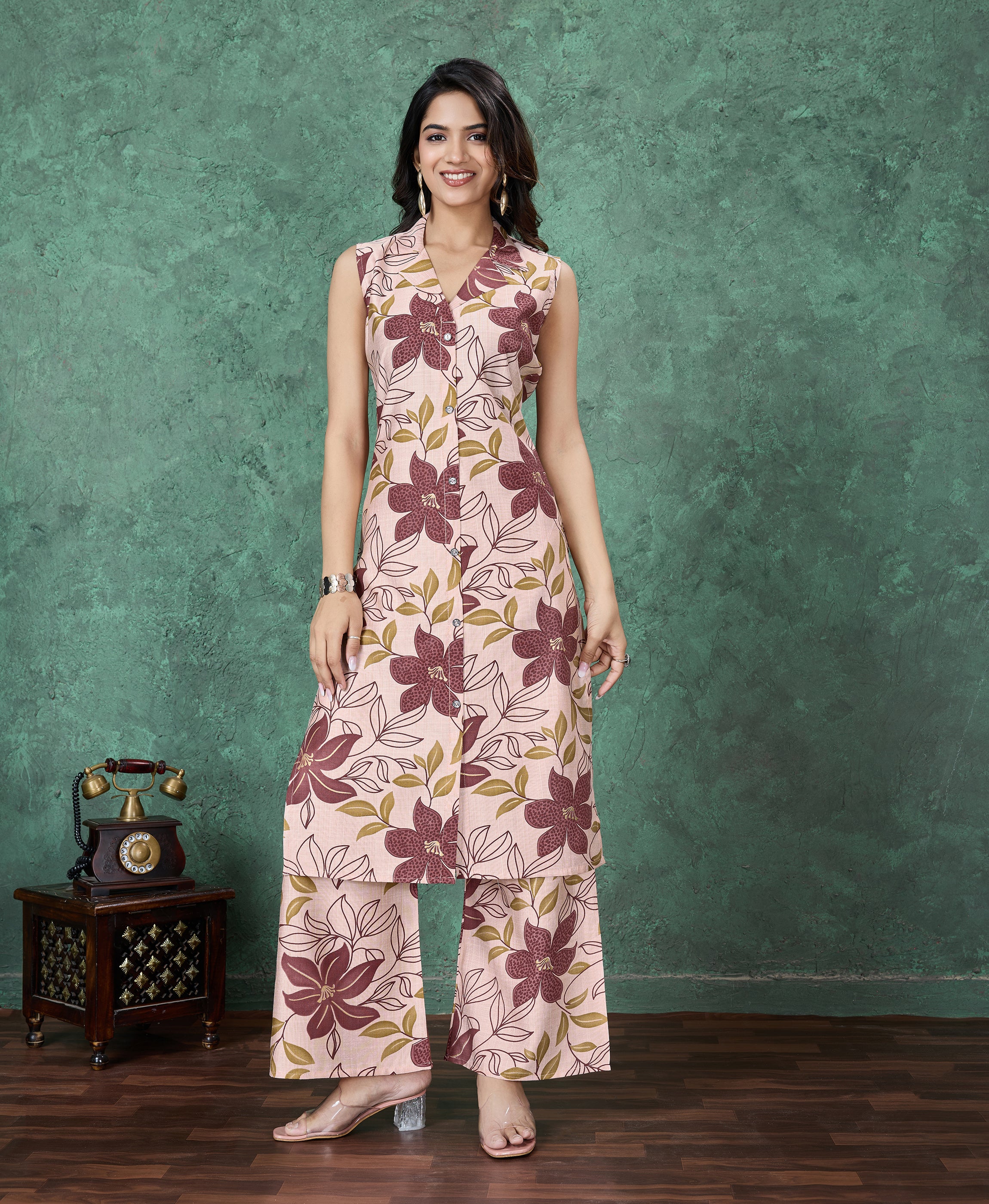 Maroon Viscose Straight Festive & Party Kurta Set by Her Couture